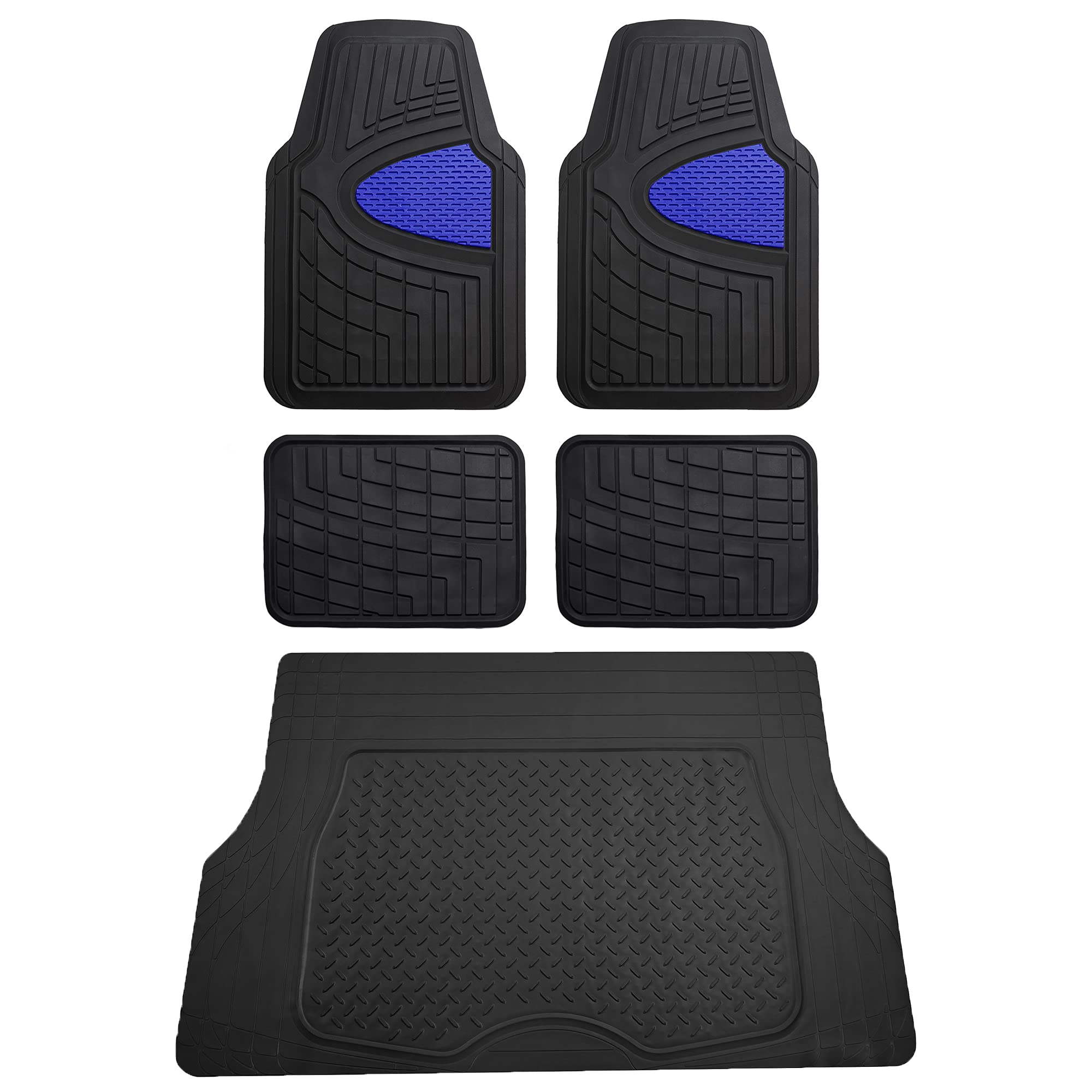 Fh Group Premium Liners Tall Channel Trimmable All Weather Rubber Full Set Car Floor Mats (Blue) W. Trimmable All-Season Cargo L