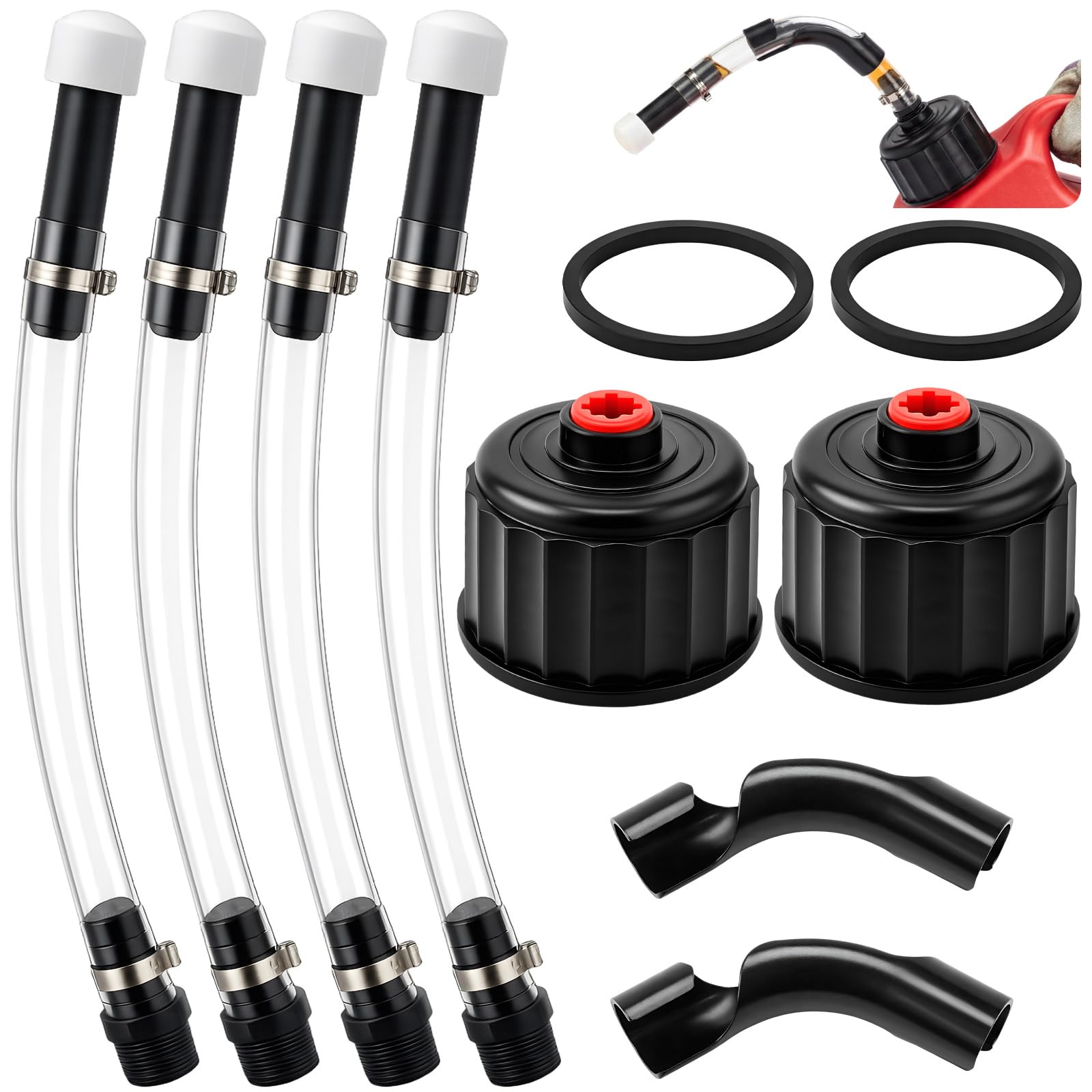 ElaraBerry 8 Pcs Racing Fuel Jug Hose Kits Include Racing Fuel Filler Hose 5/5.5 Gallon Gas Cylinder Lid and 2 Jug Cap Bender Re