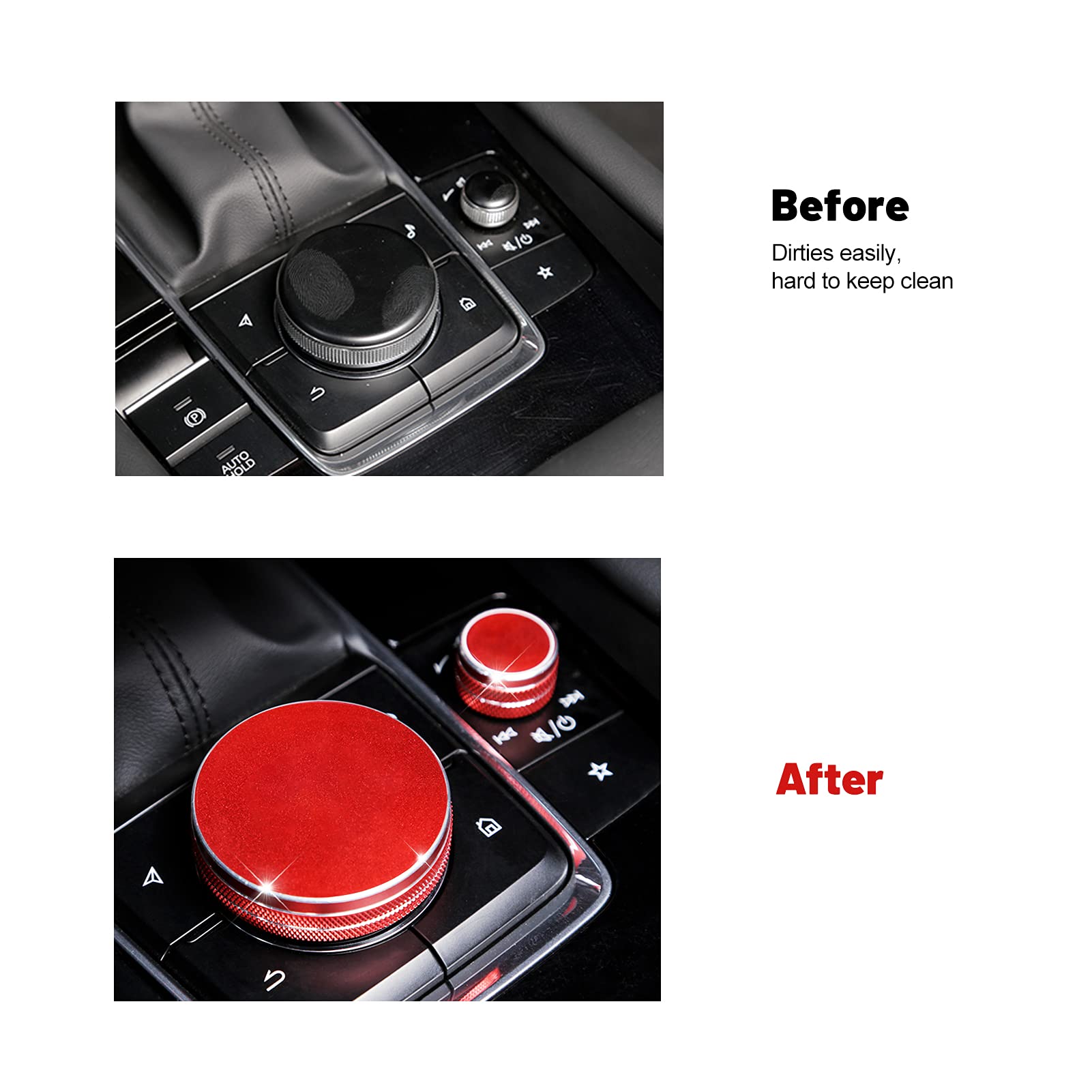 ANFOKAS Mazda Gear Panel & Shift Knob Cover Trim - Aluminum, Red, Compatible with Mazda 3 CX-30 CX-50 (2020-2024)