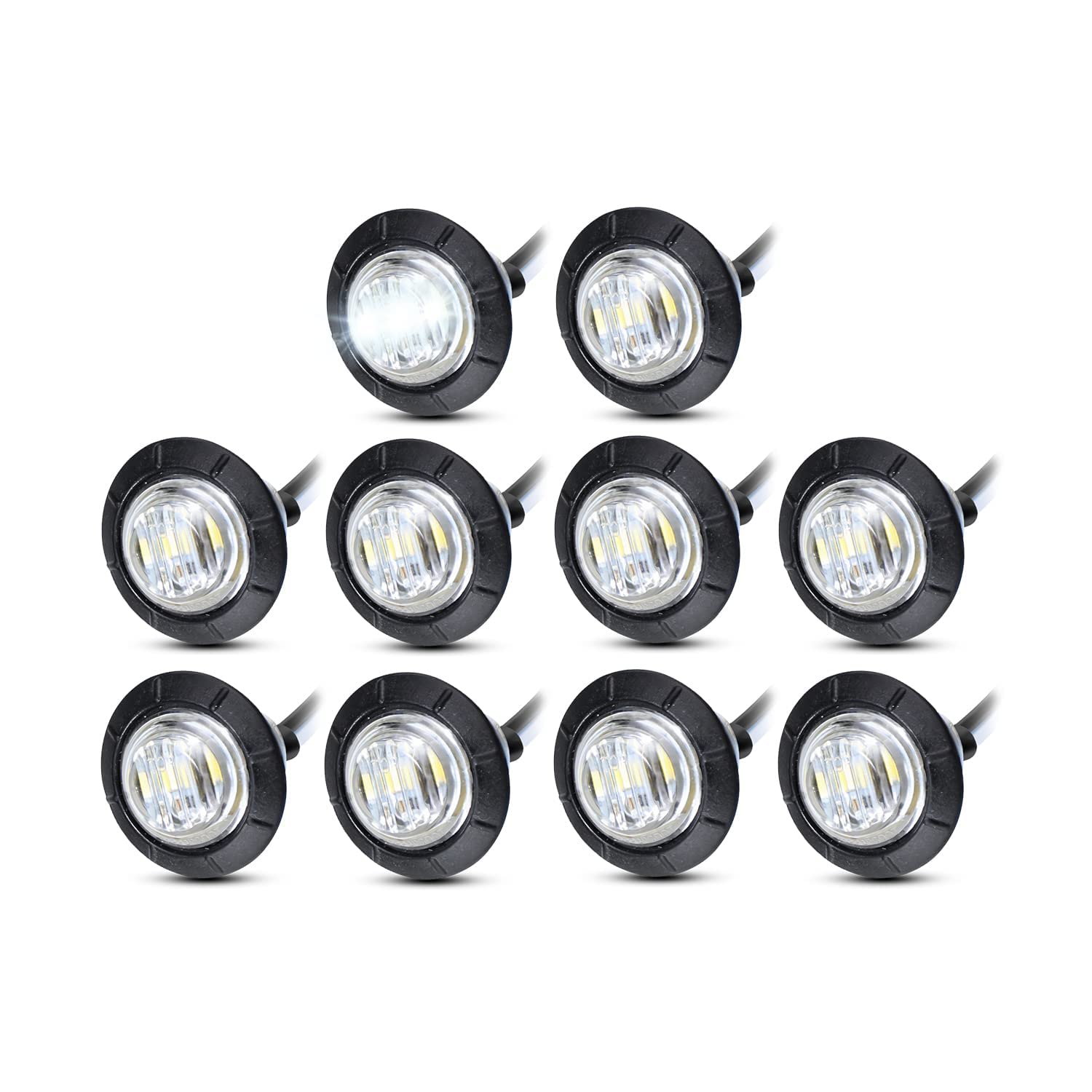 Meerkatt (Pack Of 10 3/4 Inch Mini Round White Led Side Marker Sealed Flush Mount Light Waterproof Truck Bus Van Boat Lorry 12V