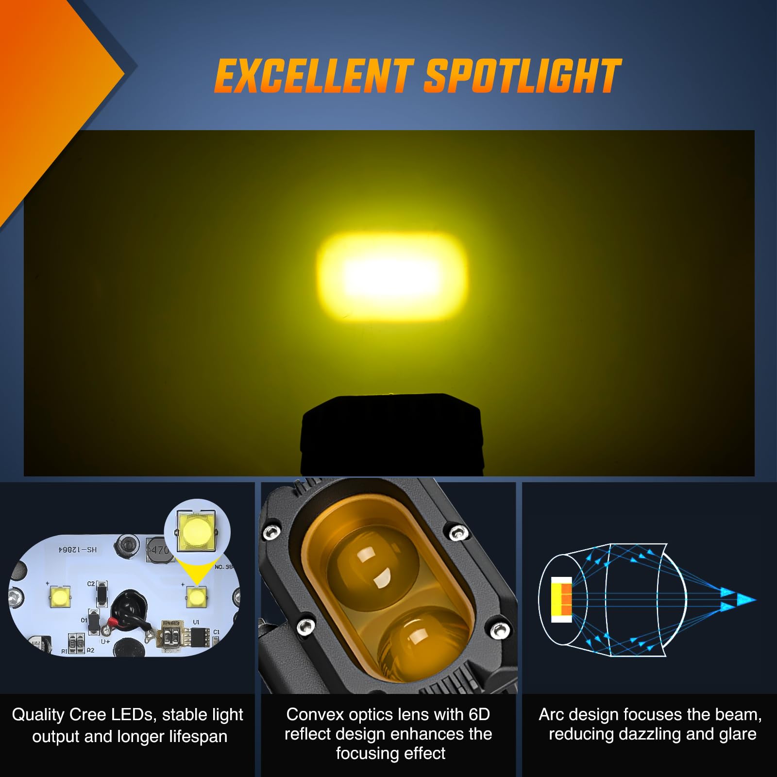 Nilight LED Pod Lights 48W Amber 4 Inch - IP67 Waterproof Offroad Driving Lights for Truck, SUV, ATV, UTV, Motorcycle, Golf Cart