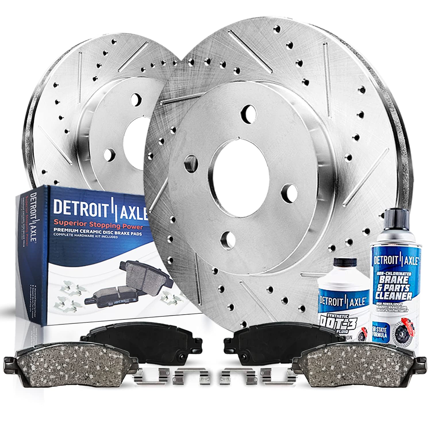 Detroit Axle - Front Brake Kit for 96-05 Honda Civic 10-14 Insight 97-05 EL Drilled & Slotted Disc Brake Rotors and Ceramic Brak