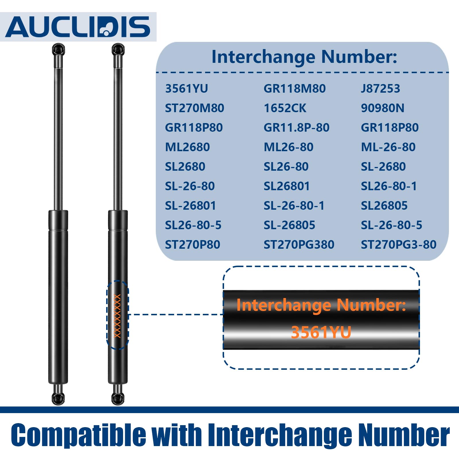 ST270M80 27 Inch 80Lb 356N Gas Struts Spring Shocks Lift Supports for Tonneau Cover Shell Pickup Bed Truck Undercover Top Topper