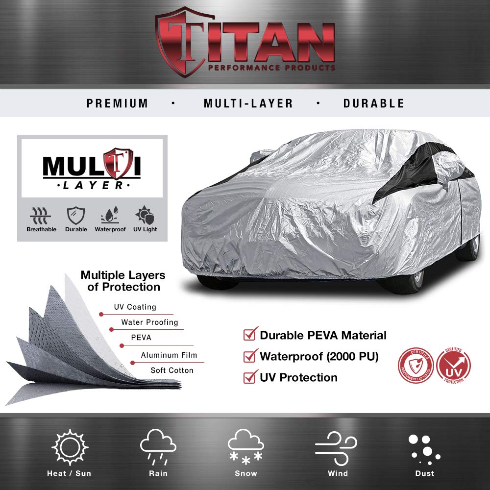 Titan Premium Multi-Layer Peva Car Cover For Large Sedans 203-212''. Waterproof, Uv Protection, Anti-Scratch Protective Lining,