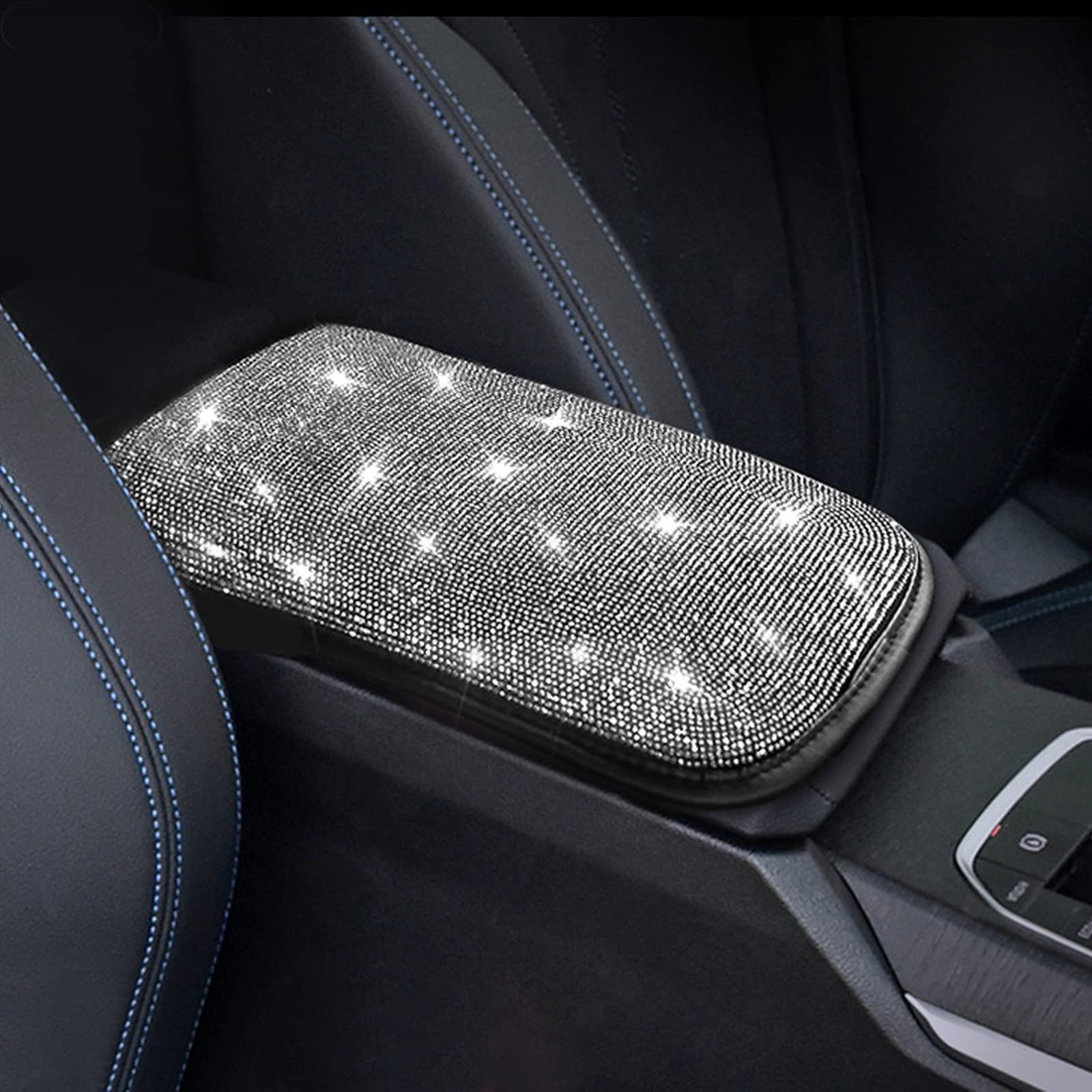 Funojoy Car Armrest Cover For Women White Diamond Rhinestone Bling Car Accessories Car Decor Mother'S Day Gift For Women