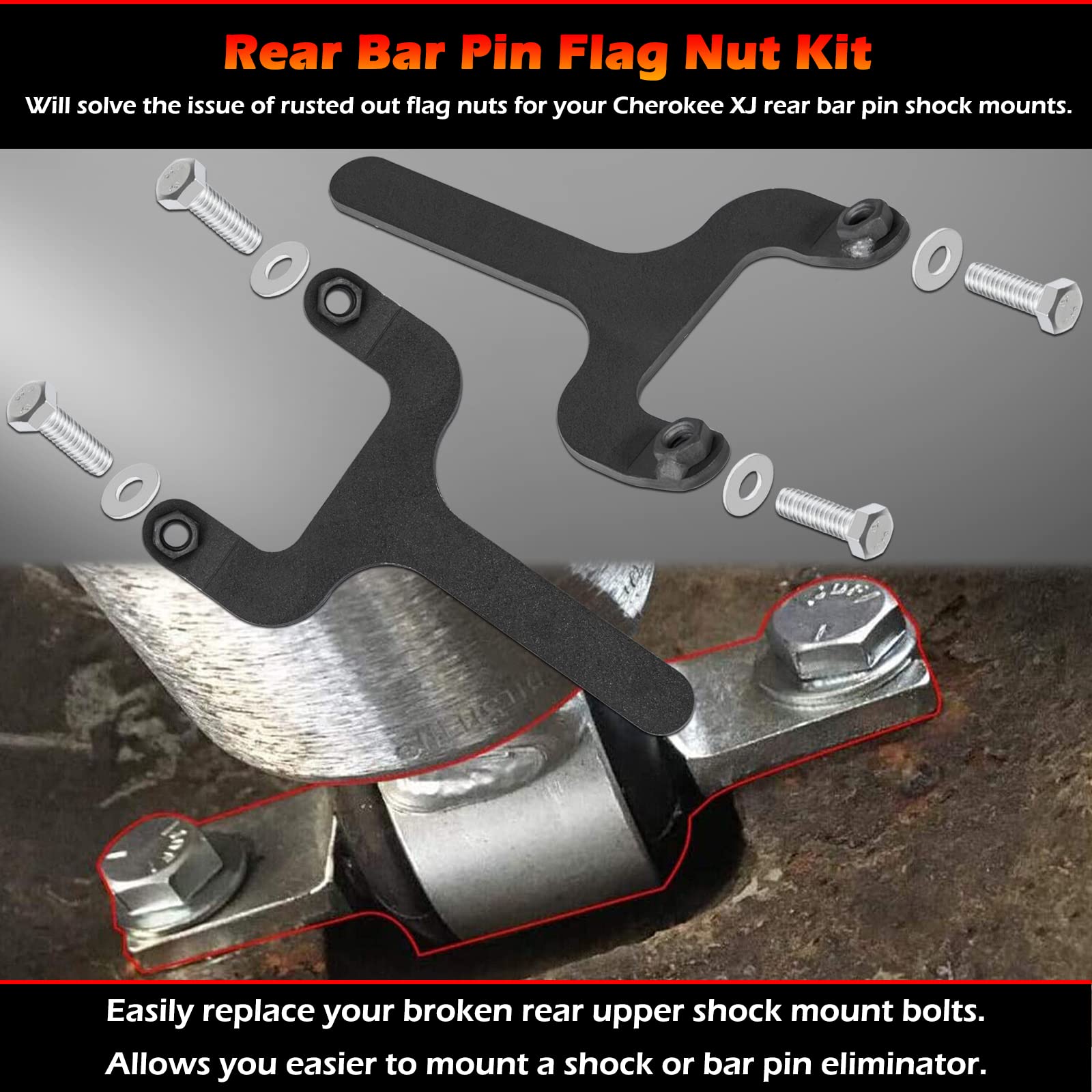 Bonbo Rear Bar Pin Flag Nut Kits for Jeep Cherokee XJ (1984-2001) - Aluminum, Black, 2-Set, Fix Rear Upper Shock Mount