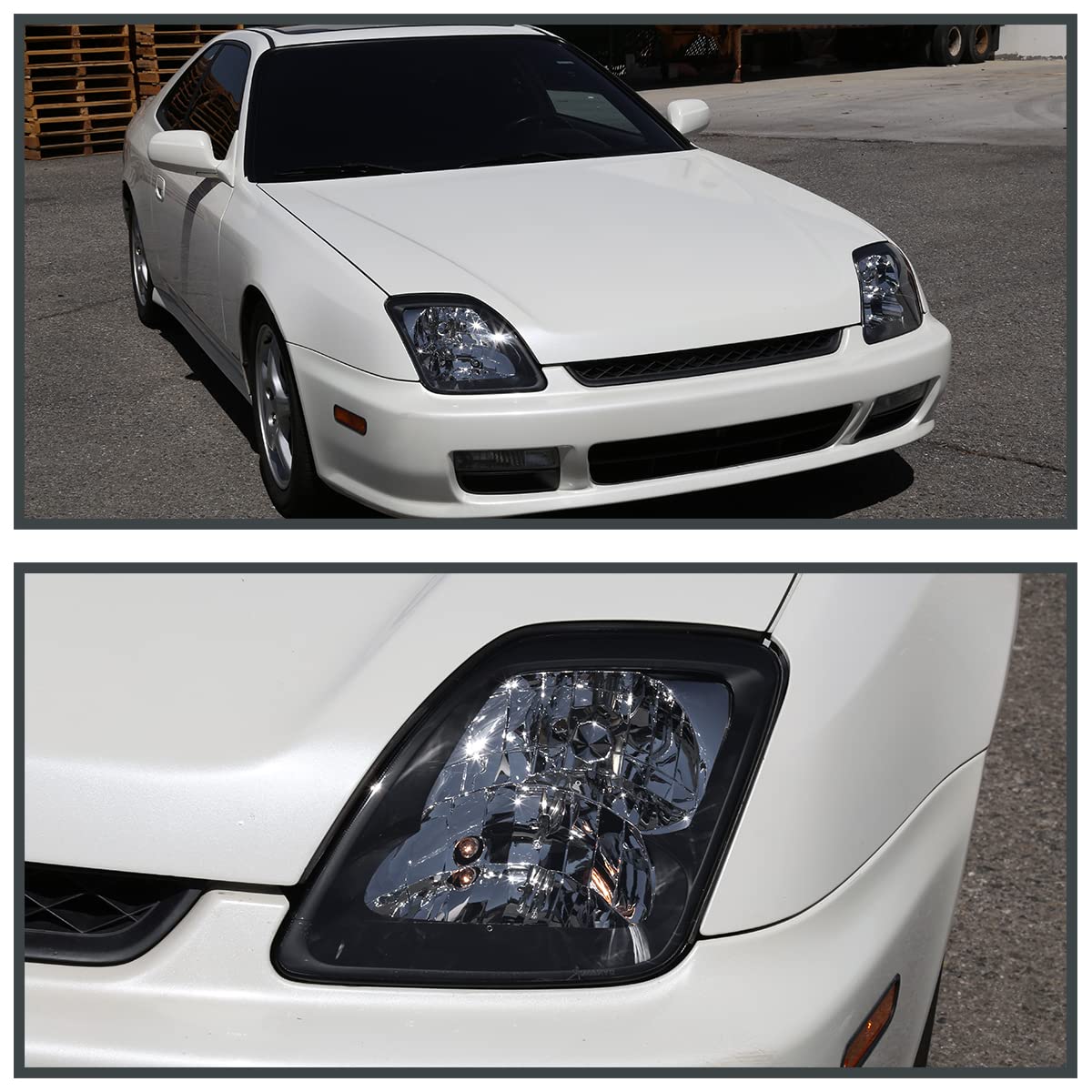 SPEC-D TUNING Black Bezel Headlights for 1997-2001 Honda Prelude, LH-PL97JM-ABM, Clear Lens, Left & Right Pair