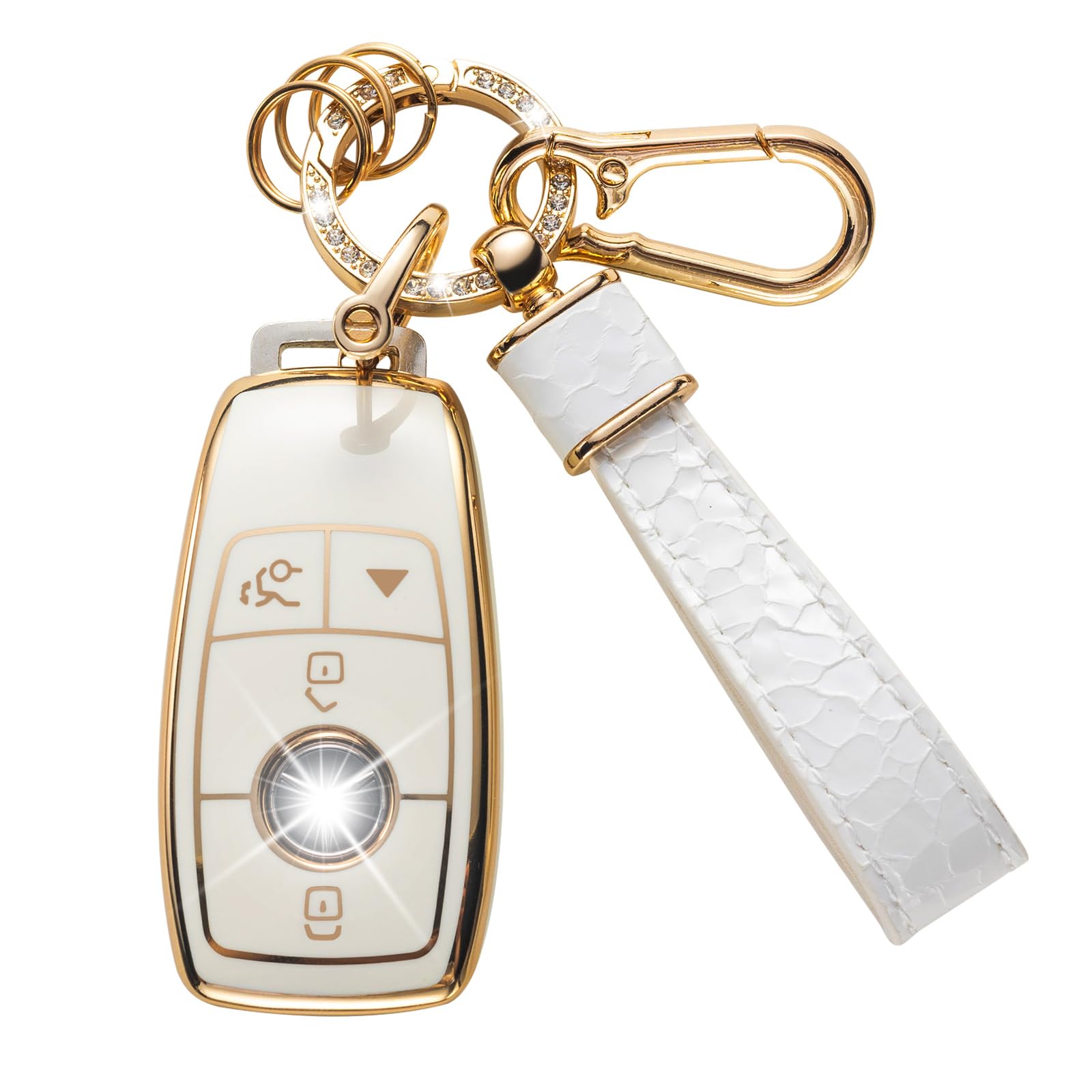 Cacarlike For Benz Key Fob Cover With Benz Keychain, Car Key Fob Case Compatible With A-Class C-Class G-Class 2017-2021 E-Class