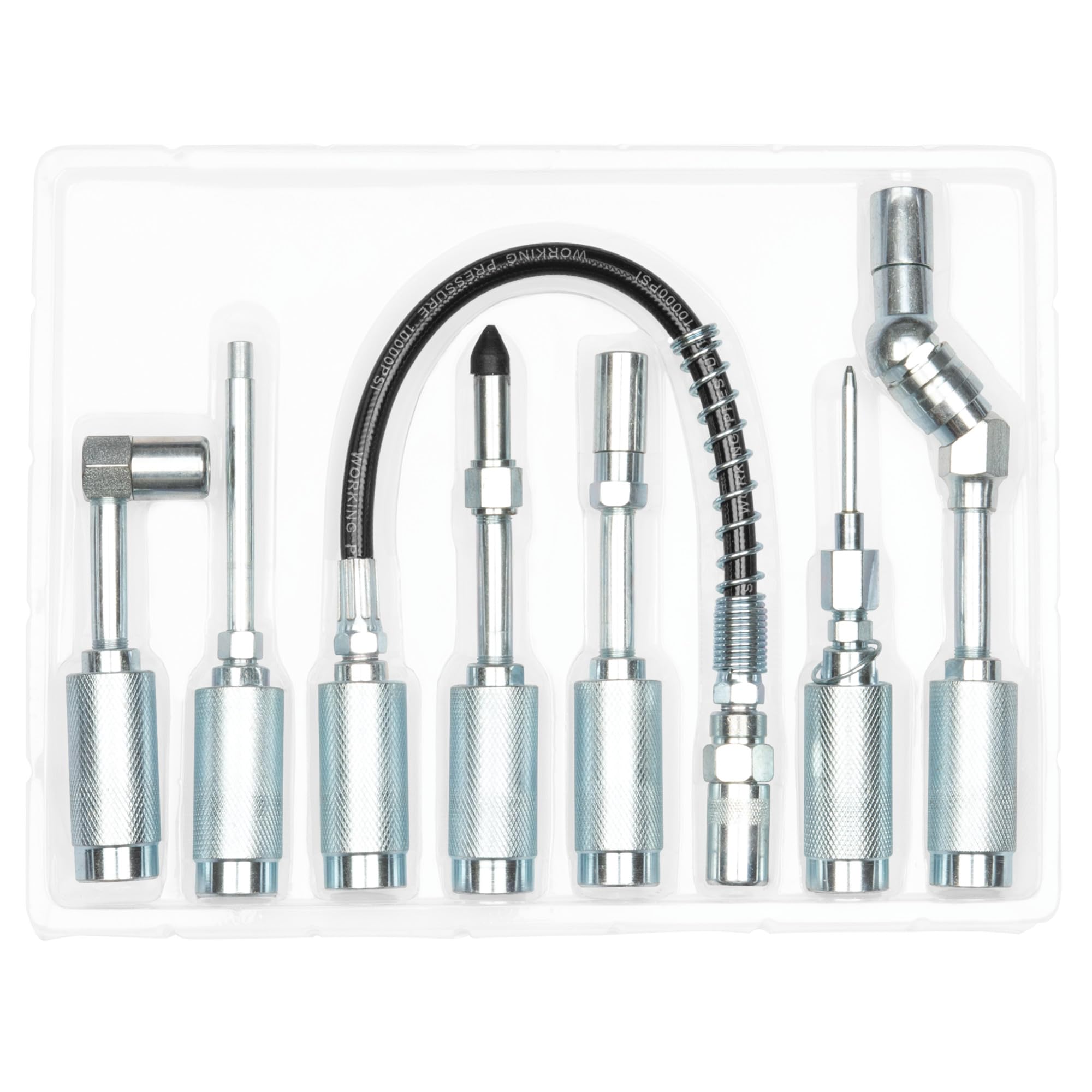 Performance Tool Cordless Grease Gun Accessories Kit, 7-Piece, Metal, Silver, Model W50049
