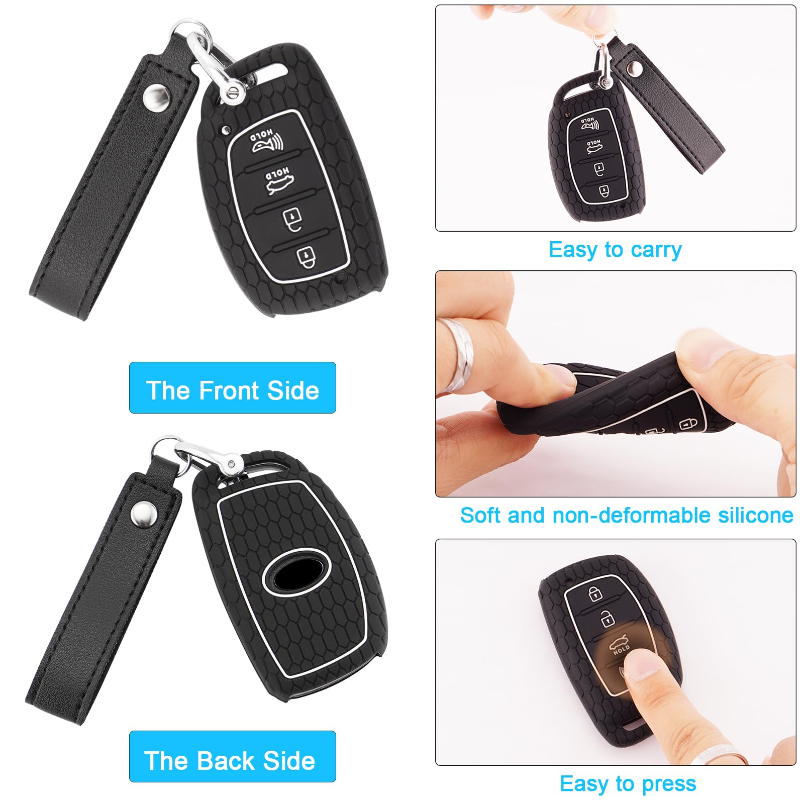 Koaudb For Hyundai Key Fob Cover With Keychain, Silicone Rubber Key Shell Case Protector Fit For Hyundai Elantra Elantra Gt Sona