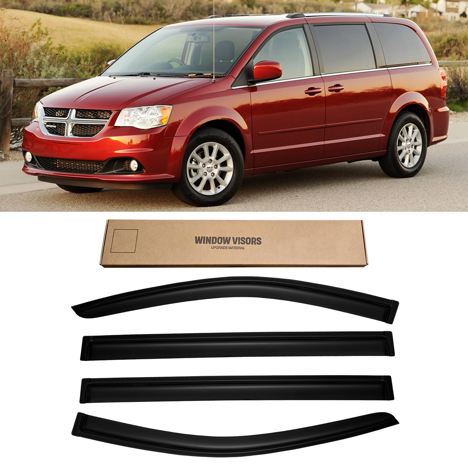 Window Visor For 2008-2020 Dodge Grand Caravan & 2008-2016 Chrysler Town & Country, Out-Channel Rain Guards Shields Vent Deflect