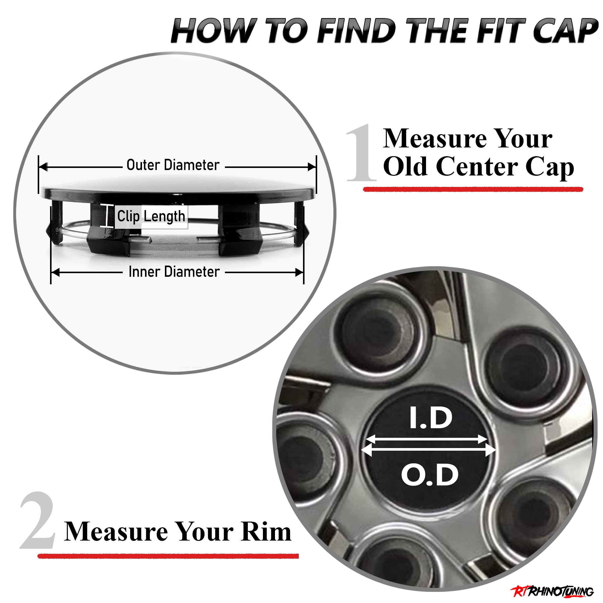 Rhinotuning 63mm Wheel Center Caps for Dodge Ram 1500 & Durango, Black Hub Caps, Acrylonitrile Butadiene Styrene, 4 Pack