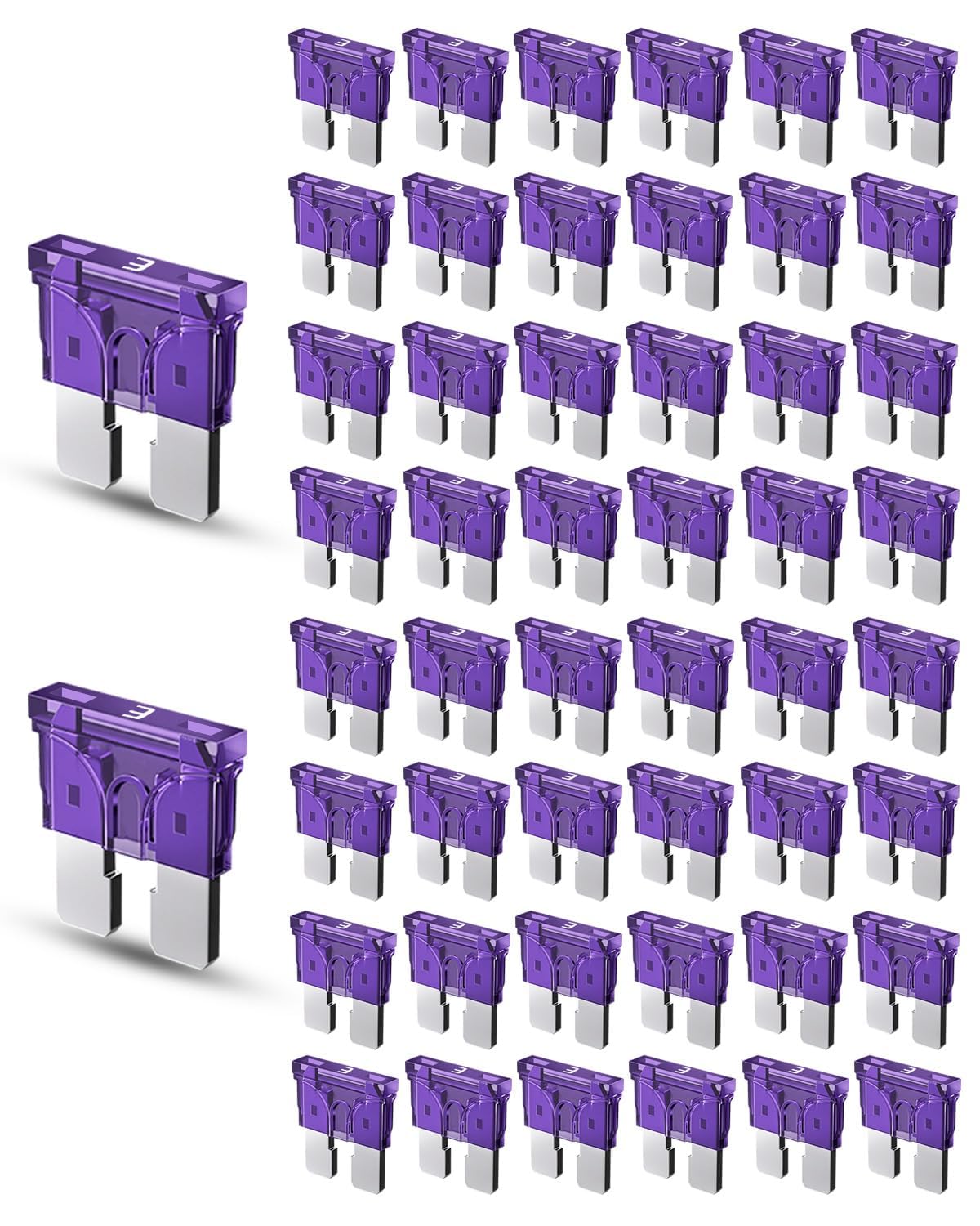 Riseuvo 50pcs 3A Automotive Blade Fuses - 32V (12/24V) for RV/Truck/SUV - Purple