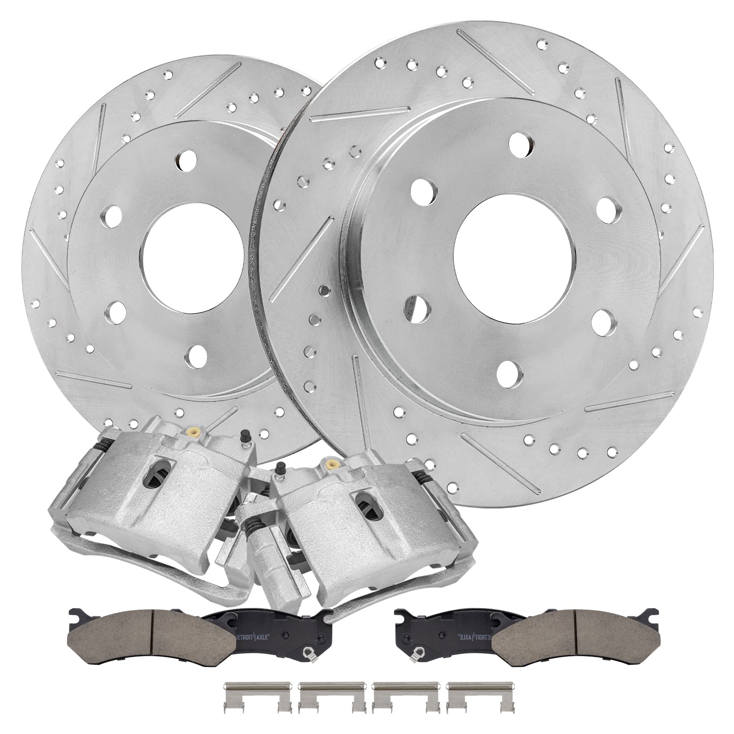 Detroit Axle - Front Brake Kit for Silverado Sierra Savana Express 1500 GMC Chevy Astro, Drilled & Slotted Disc Brake Rotors Cer