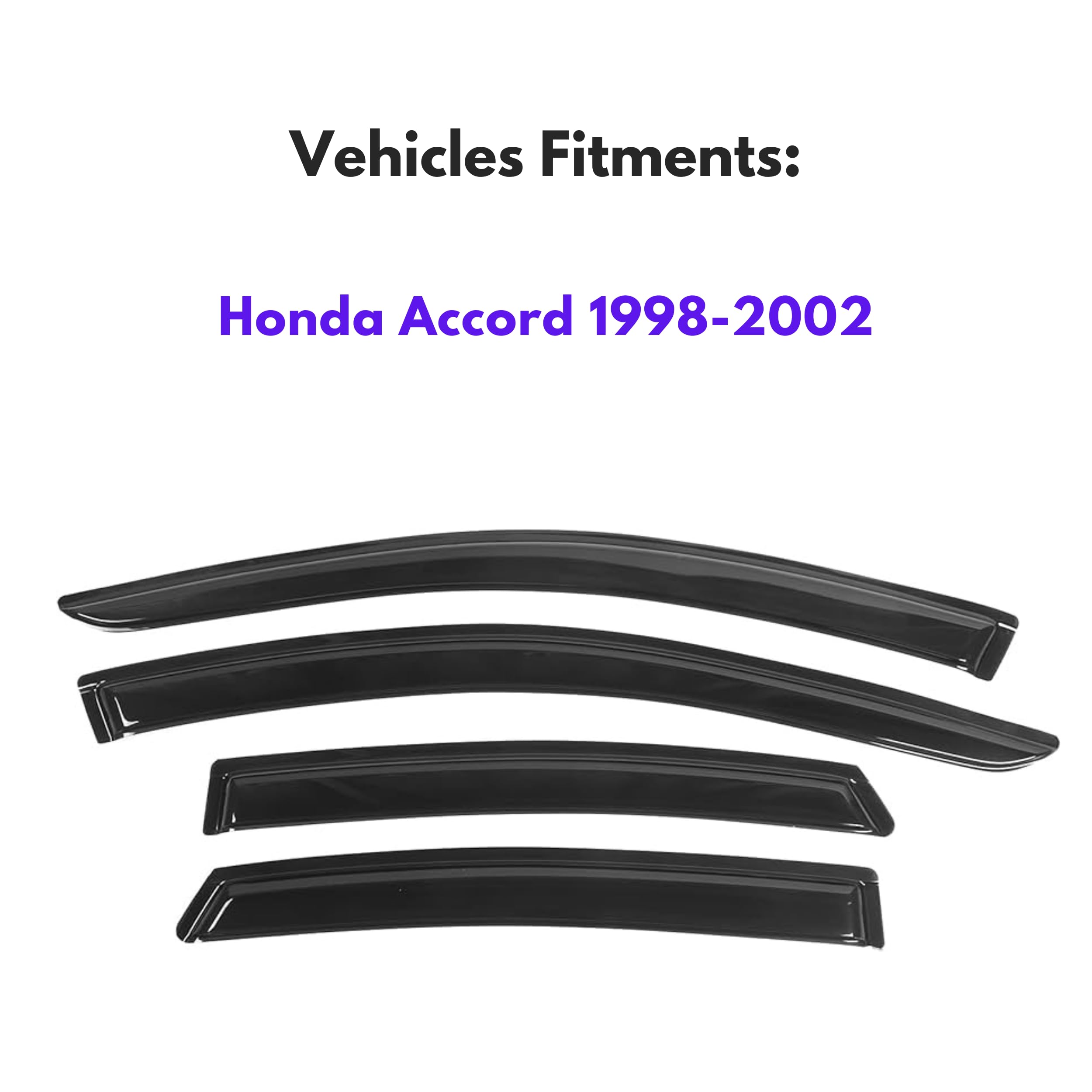 Ig Window Visor For Honda Accord Sedan 1998-2002, Rain Guard Tape-On Extra Durable Sun Wind Side Vent Window Deflector Mugen Sty