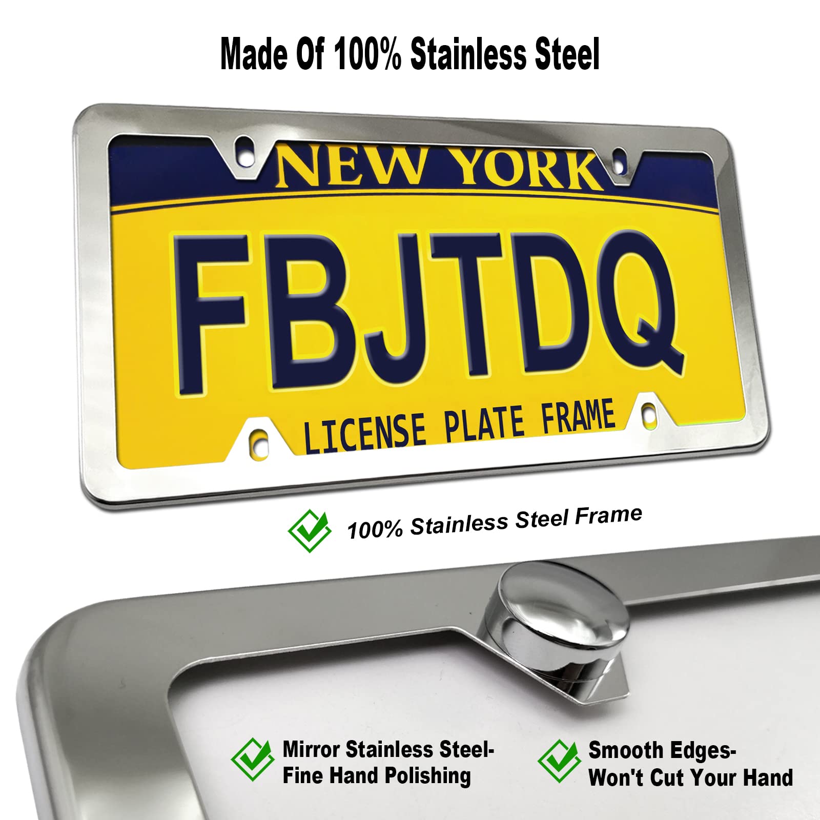 Fbjtdq Front License Plate Mounting Kit- Stainless Steel License Plate Frame And Universal Bracket For No Drilling Hole Front Bu