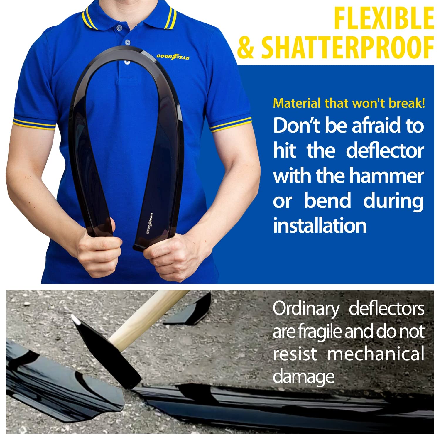 Goodyear Shatterproof In-Channel Window Deflectors for 2019-2023 Dodge RAM 1500 Crew Cab, Premium Smoke, 4 pcs