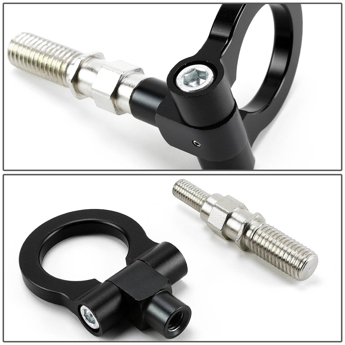 DNA MOTORING Black Aluminum Front/Rear Japanese Car Trailer Tow Hook Ring Kit - M18 x 2.5, Compatible with 06-11 Honda Civic 10-