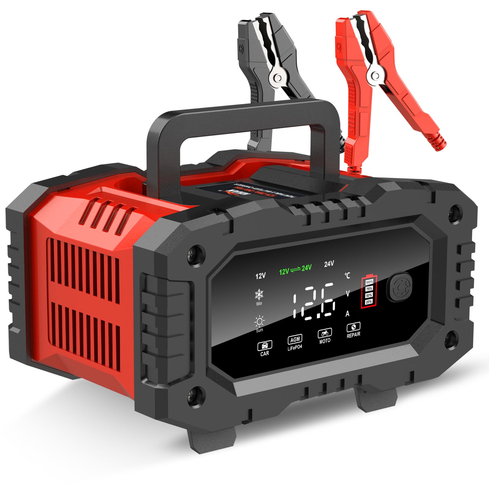 Yonhan Battery Charger 0-20A 12V/24V Lifepo4 Lead Acid Fully Automatic Battery Maintainer, Car Battery Trickle Charger Automotiv