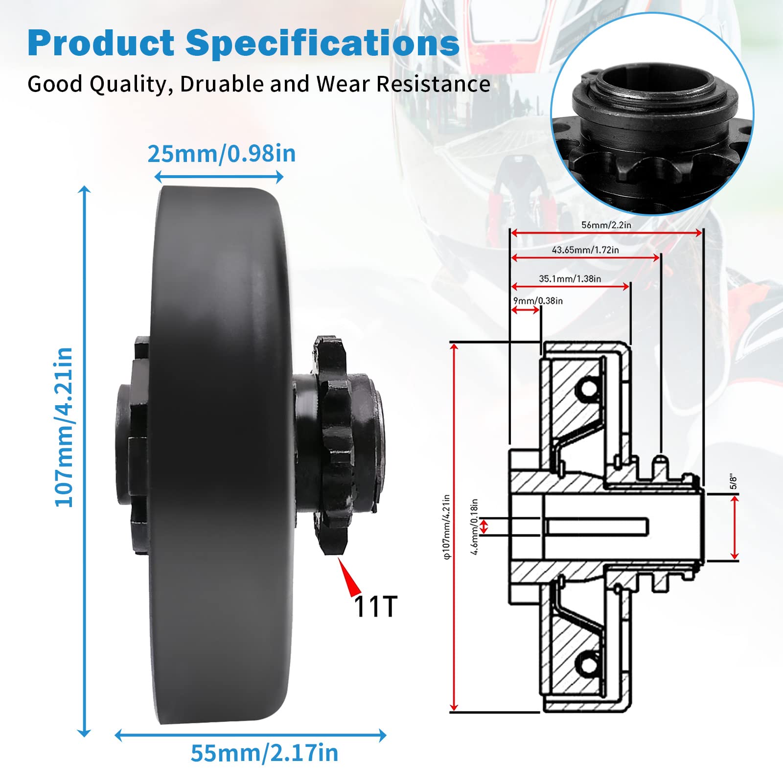 TEANTECH Go Kart Clutch - 5/8" Bore, 11 Tooth Sprocket, 35 Chain for Mini Bike