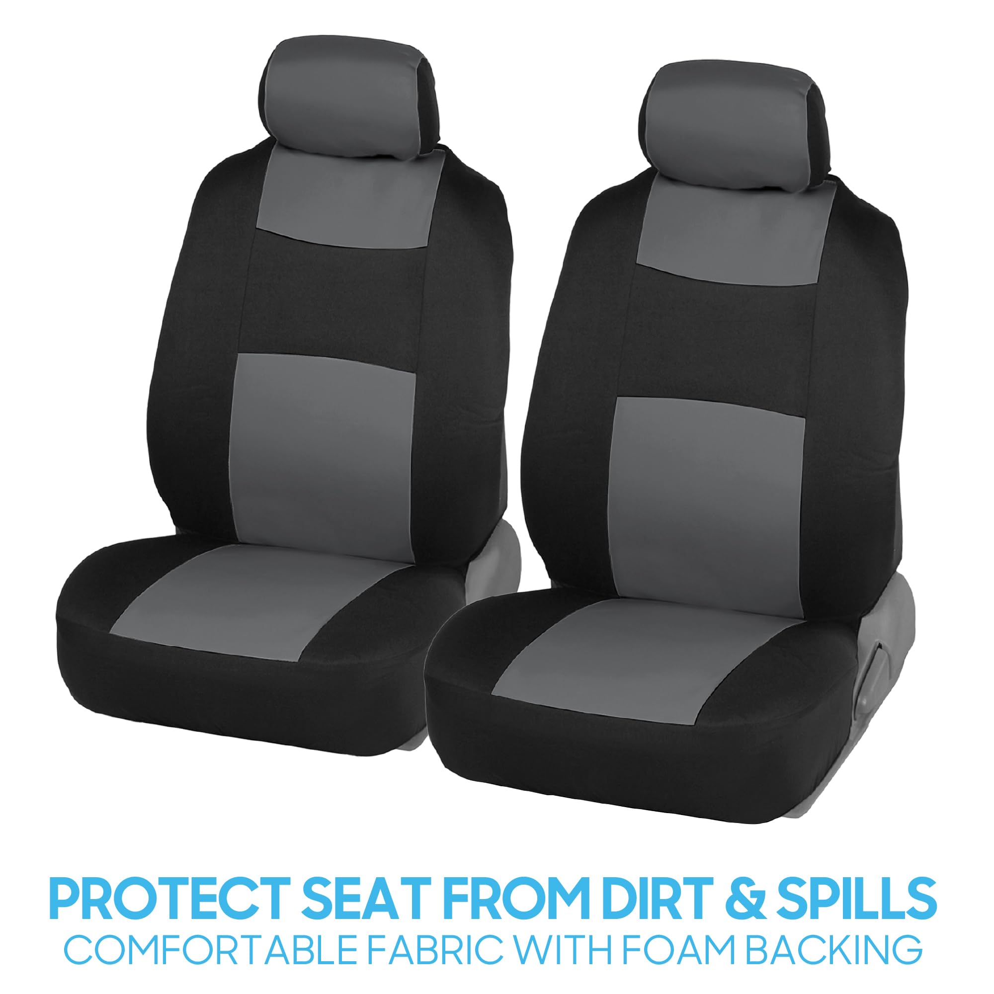 BDK PolyPro Car Seat Covers Full Set in Gray on Black, Front and Rear Split Bench Seat Covers for Cars, Easy to Install Car Seat