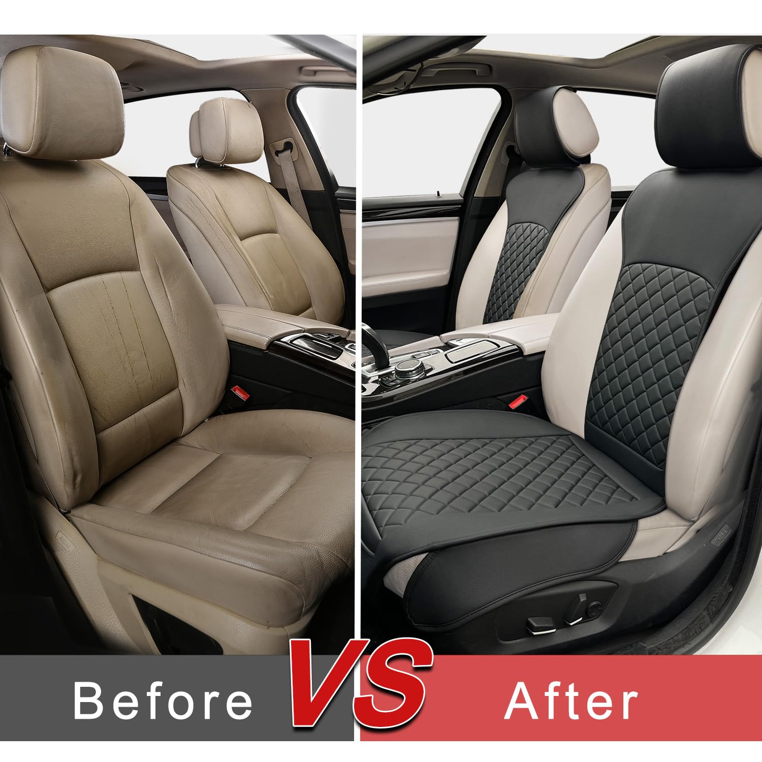 Beitk 2 Pack Leather Front Seat Covers, Universal Sideless Car Seat Protectors, Waterproof Automotive Seat Cover For Most Cars T