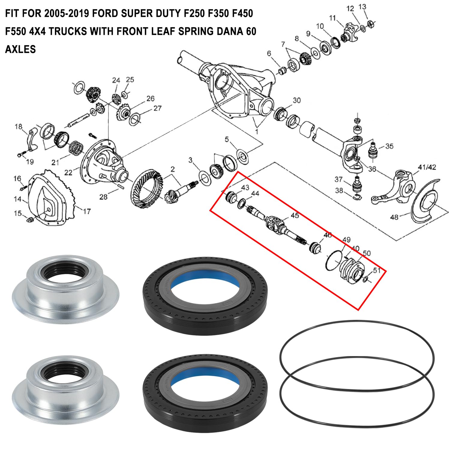 Hihitomorrow Front Axle Vacuum Knuckle Seal & Hub O-Ring Kit for Ford Super Duty F250 F350 F450 F550 (2005-2019)