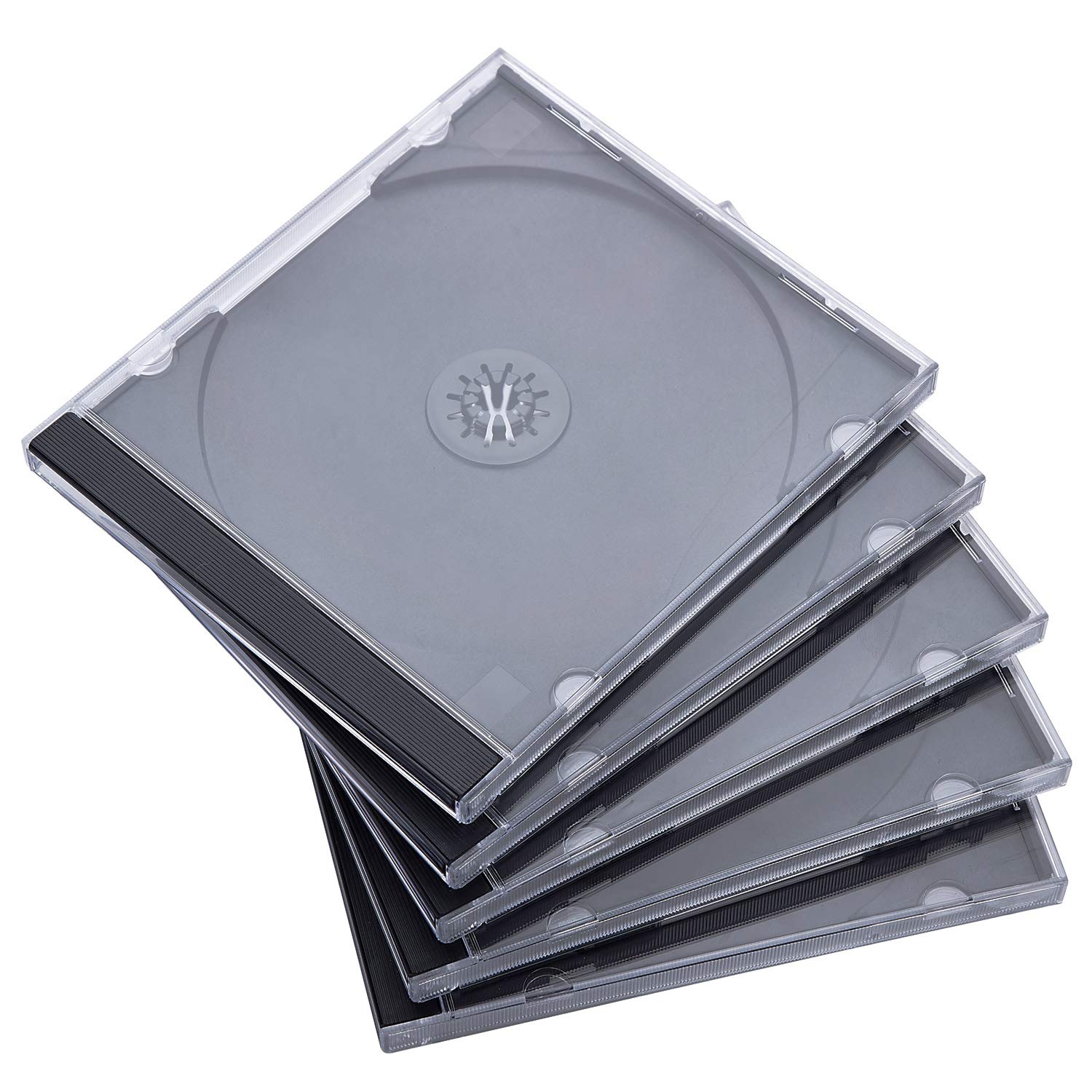 Maxtek 10.4 Mm Standard Single Clear Cd Jewel Case With Assembled Black Tray, 50 Pack