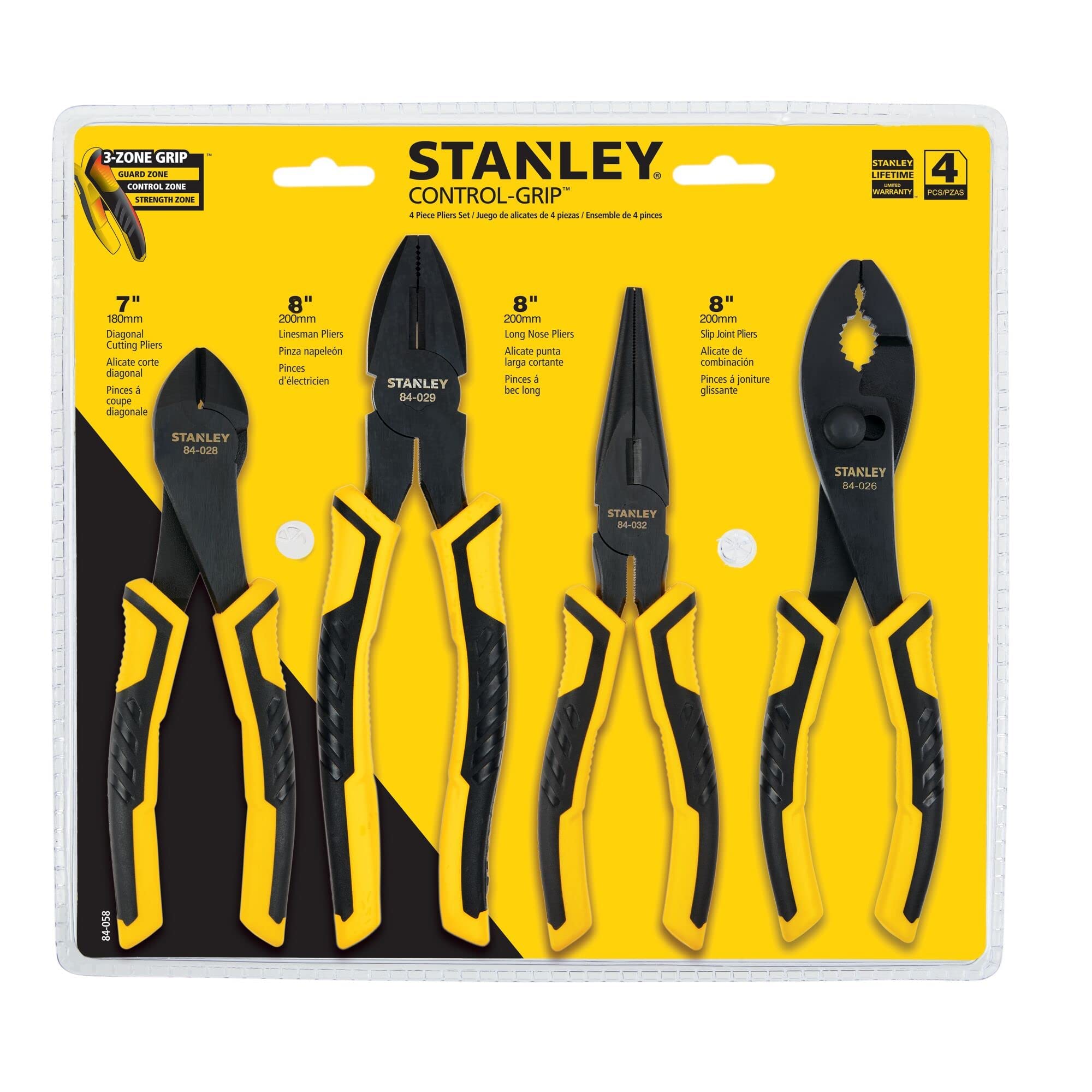 Stanley 4-Piece Pliers Set, Metal, Black, Model 84-058, 1-Pack