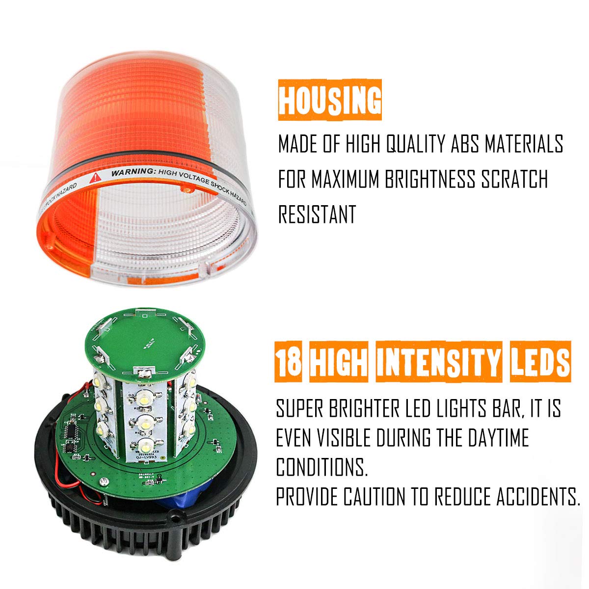 LE-JX Amber Wireless Rotating Beacon Light, 12V Magnetic Base, Rechargeable, 18 LED, Model LJX-52036