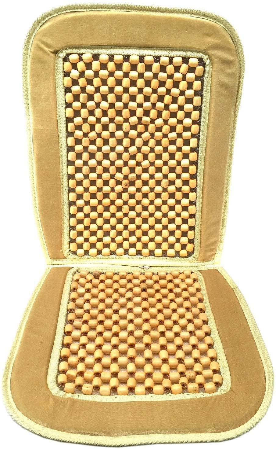 Kozdiko Car Wooden Bead Seat Cover with Velvet Fabric in Beige Colour (Pack of  1) Compatible with Ford Ecosport
