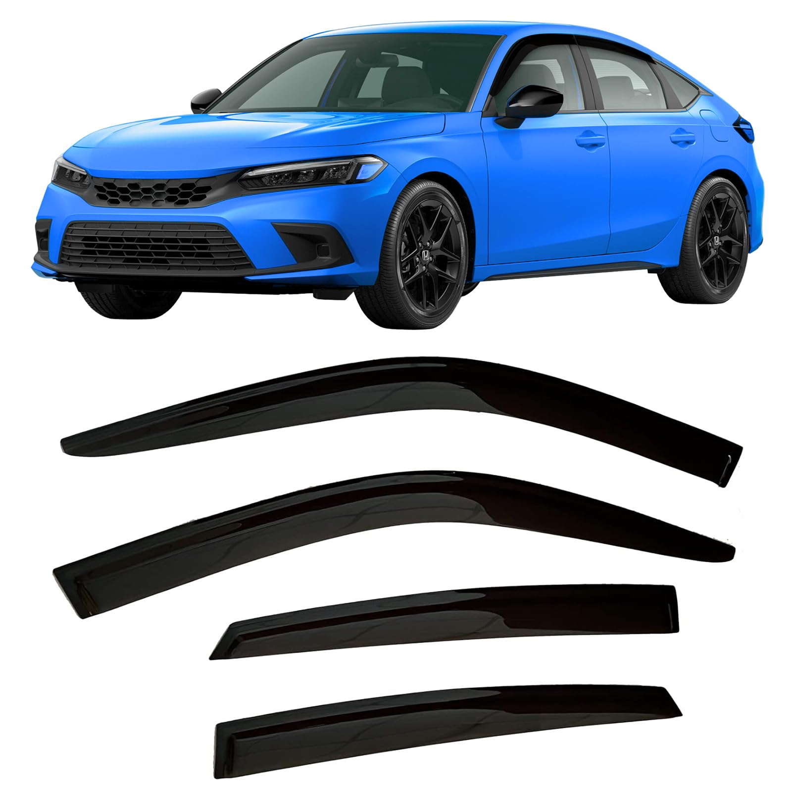 2022-2025 Tape-On Rain Guards For Honda Civic Hatchback Side Window Visor Deflectors Hb Lx Sport Touring Ex-L Tinted Vent Shades