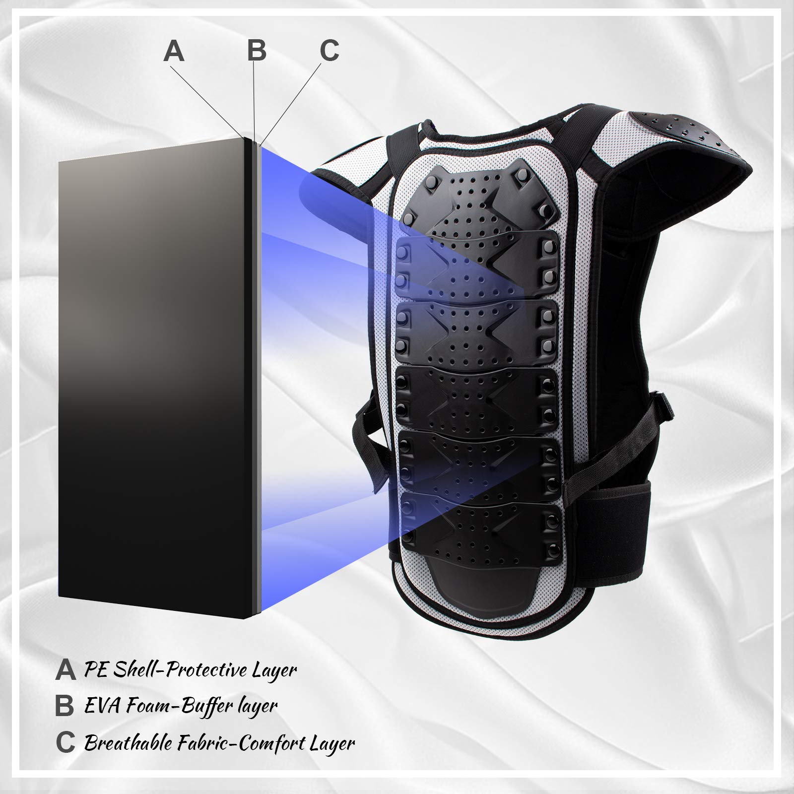 Webetop Youth Dirt Bike Chest Protector, Adjustable S for Height 45"-51", Black/Silver, Plastic, Model WT010106SS-FUS