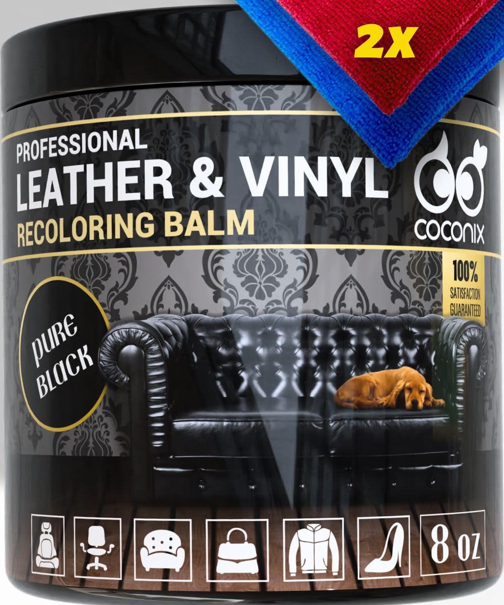 COCONIX Leather & Vinyl Recoloring Balm - Restore Faded Surfaces, Pure Black, Model LRB2PB