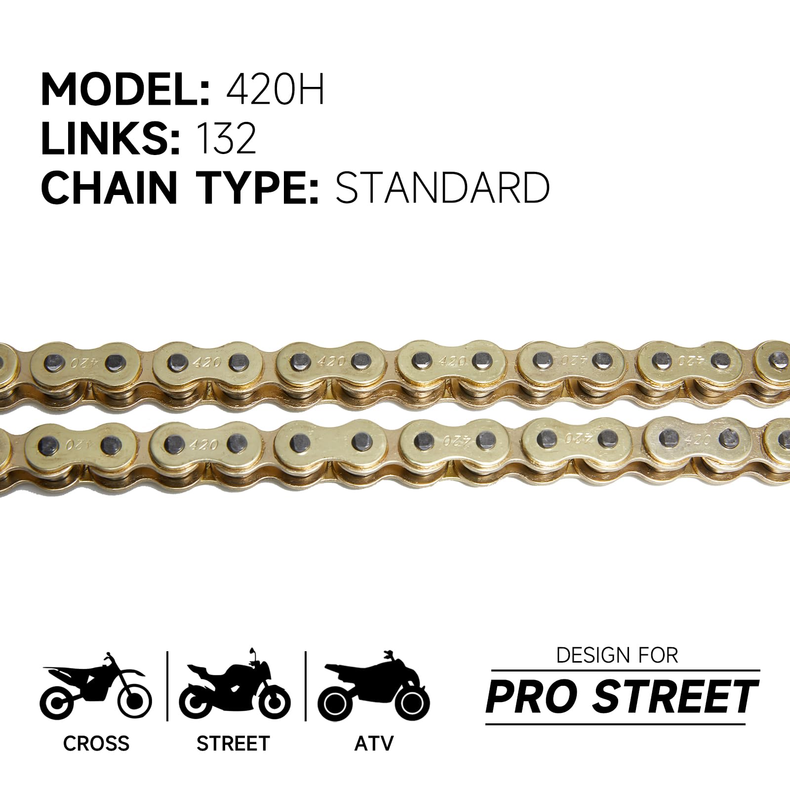 HILAKE 420H Motorcycle Chain 132 Links Non O-Ring with Connecting Master Link Heavy Duty Drive Chain for Motorcycle Bicycle Go K