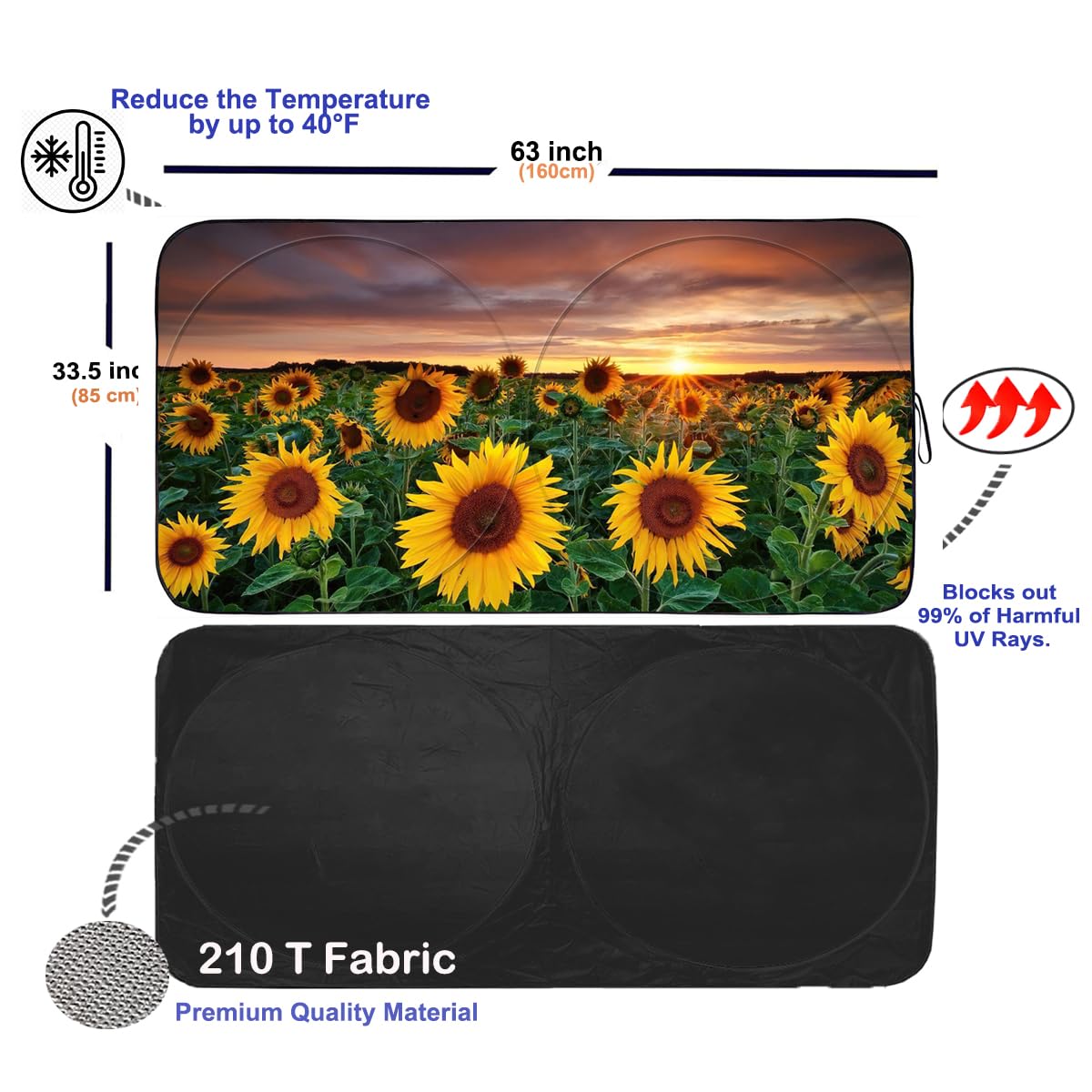 Gven Sun Shade For Car Windshield, Foldable Sunflower Vehicle Sun Visor For Car Windshield Sun Shade Heat Reduction Blocks Uv Ra