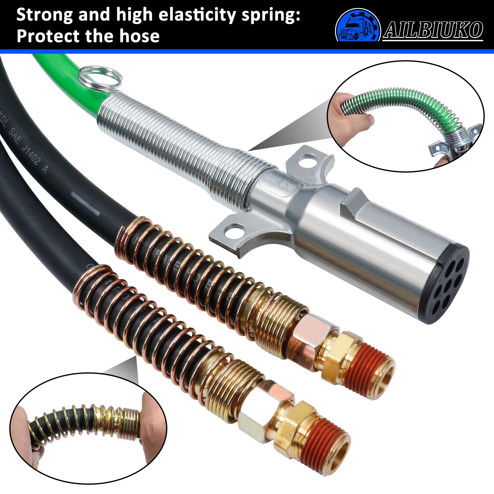 Ailbiuko Semi Air Lines Kit, 15FT 3-in-1 Airline Hose for Truck ABS 7 Way Electrical Cable with Glad Hands and Extra Gladhand Se