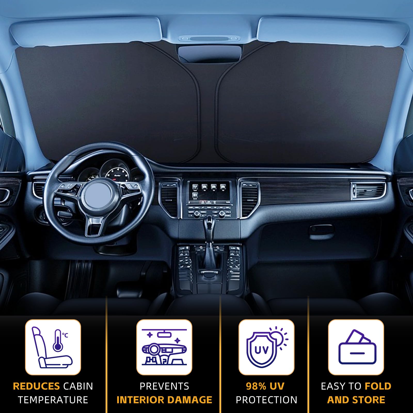 AuyNeas Windshield Sun Shade for Hyundai Ioniq 5 (2020-2024) - Black, Double Layer, Reflective Fabric, UV Blocking Car Accessory