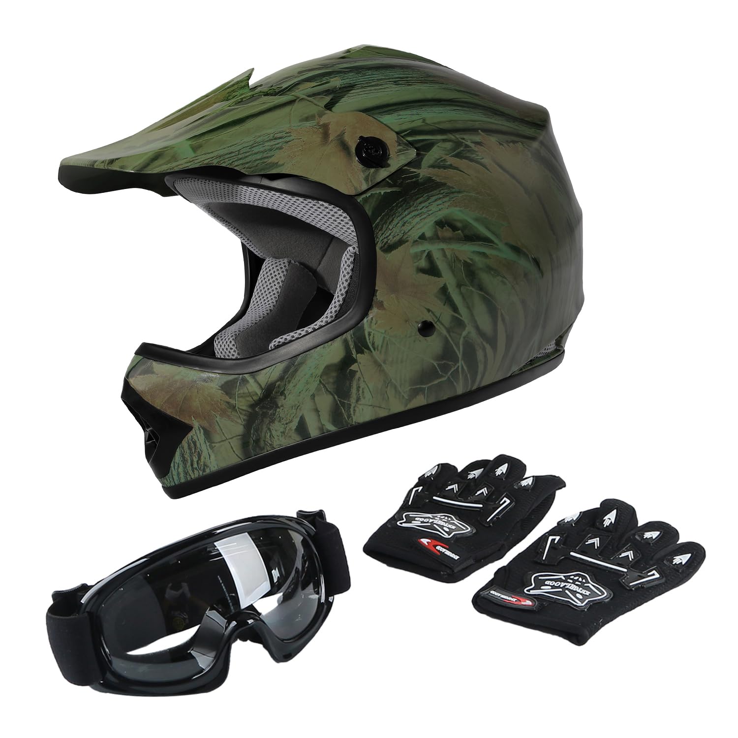 Tct-Motorparts Dot Youth Kids Motocross Atv Helmets Offroad Street Dirt Bike Go-Kart Bmx Mx Full Face Helmet Forest X-Large Size