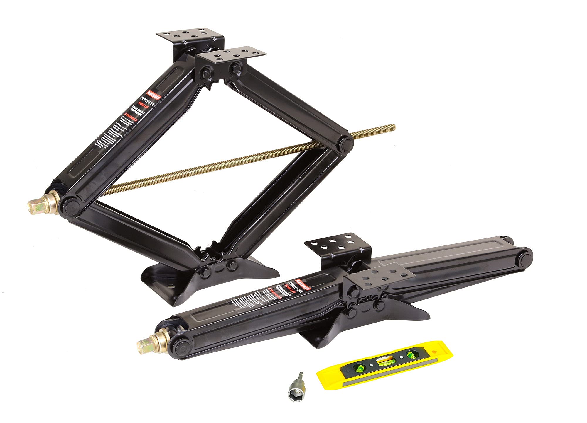 Rockman Rv Camper Trailer Stabilizer Leveling Scissor Jacks W/Socket & Level 24'' 5000Lbs Set 2