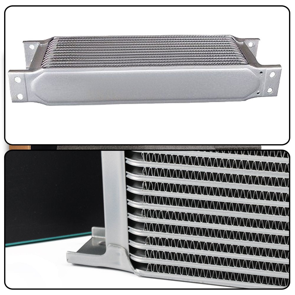G-PLUS AN10-10AN Engine Transmission Oil Cooler Kit + Filter Relocation, Aluminum, Flat Angle Style, Silver