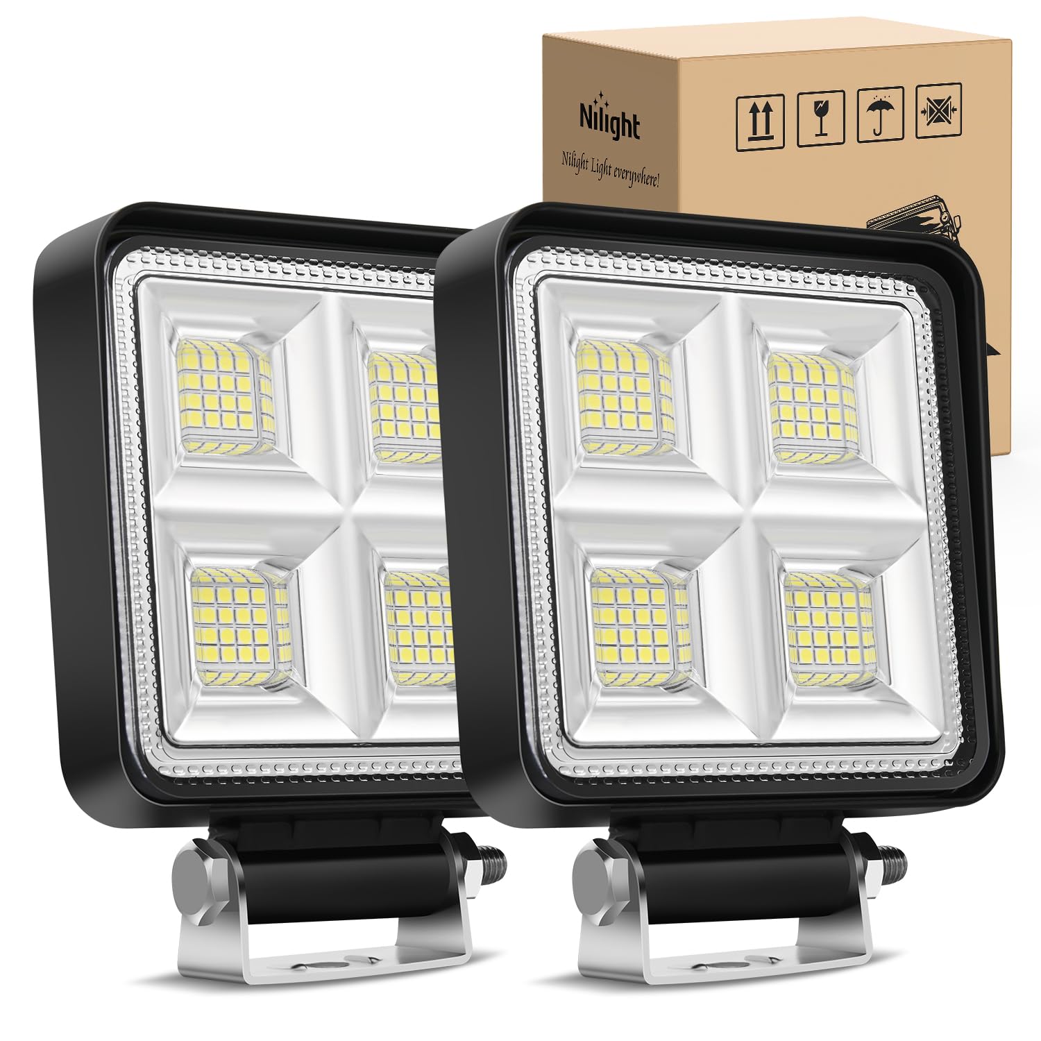 Nilight Led Tractor Lights Led Pods Square 2Pcs 4 Inch 64Leds Flood Bar Fog Driving Work Lighting For Truck Off Road Vehicles At