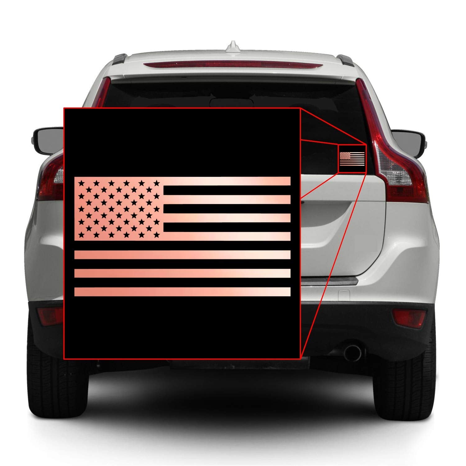 American Us Flag [Pick Color/Size] Vinyl Decal Sticker For Laptop/Car/Truck/Window/Bumper (7.5In X 4.2In [3-Pack], Metallic Rose