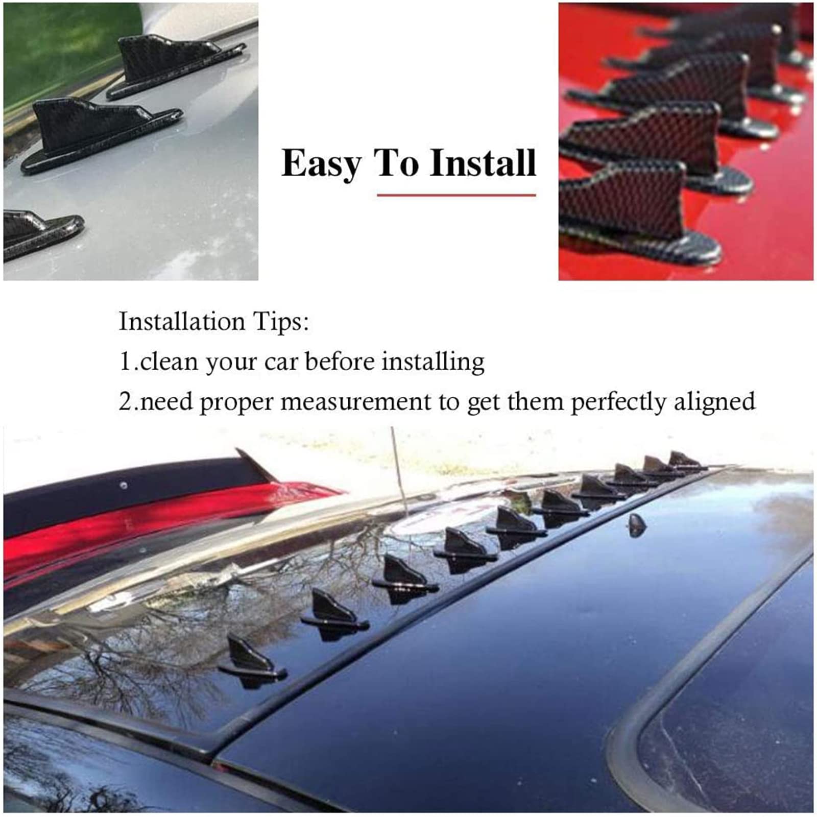 Rulline 10Pcs/Set Diffuser Shark Fin Kit Compatible With Spoiler Roof Wing Air Vortex Generator Black