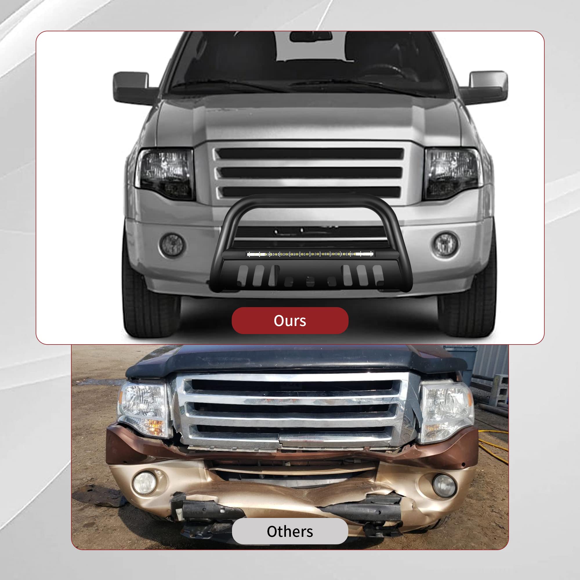 Autosaver88 Bull Bar With Led Light Bar Compatible For 2004-2023 Ford F-150//2003-2014 Navigator 3'' Tubing Front Grille Brush P
