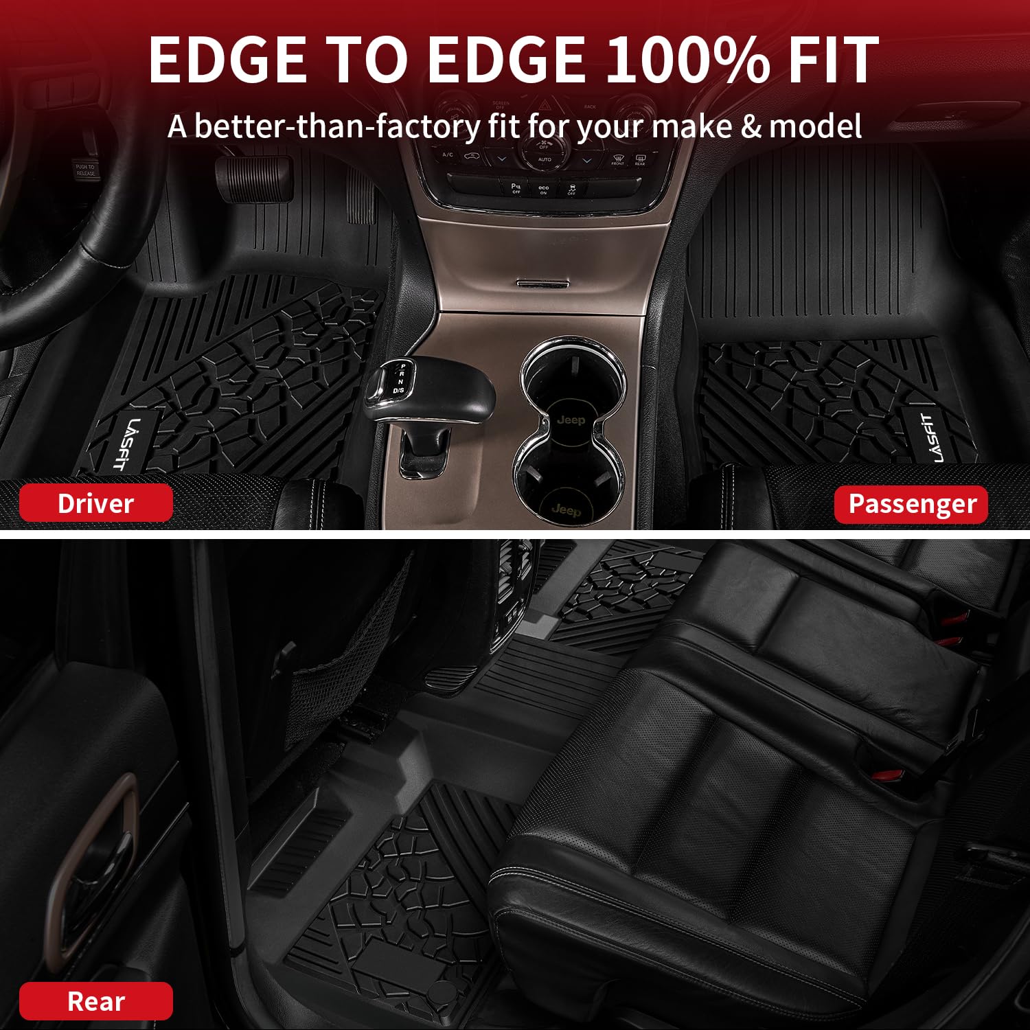 Lasfit Floor Mats For Tpe All Weather Car Liners,Custom Fit 1St & 2Nd Row Floor Liners, Black (Grand Cherokee 2016-2021 Floor Ma