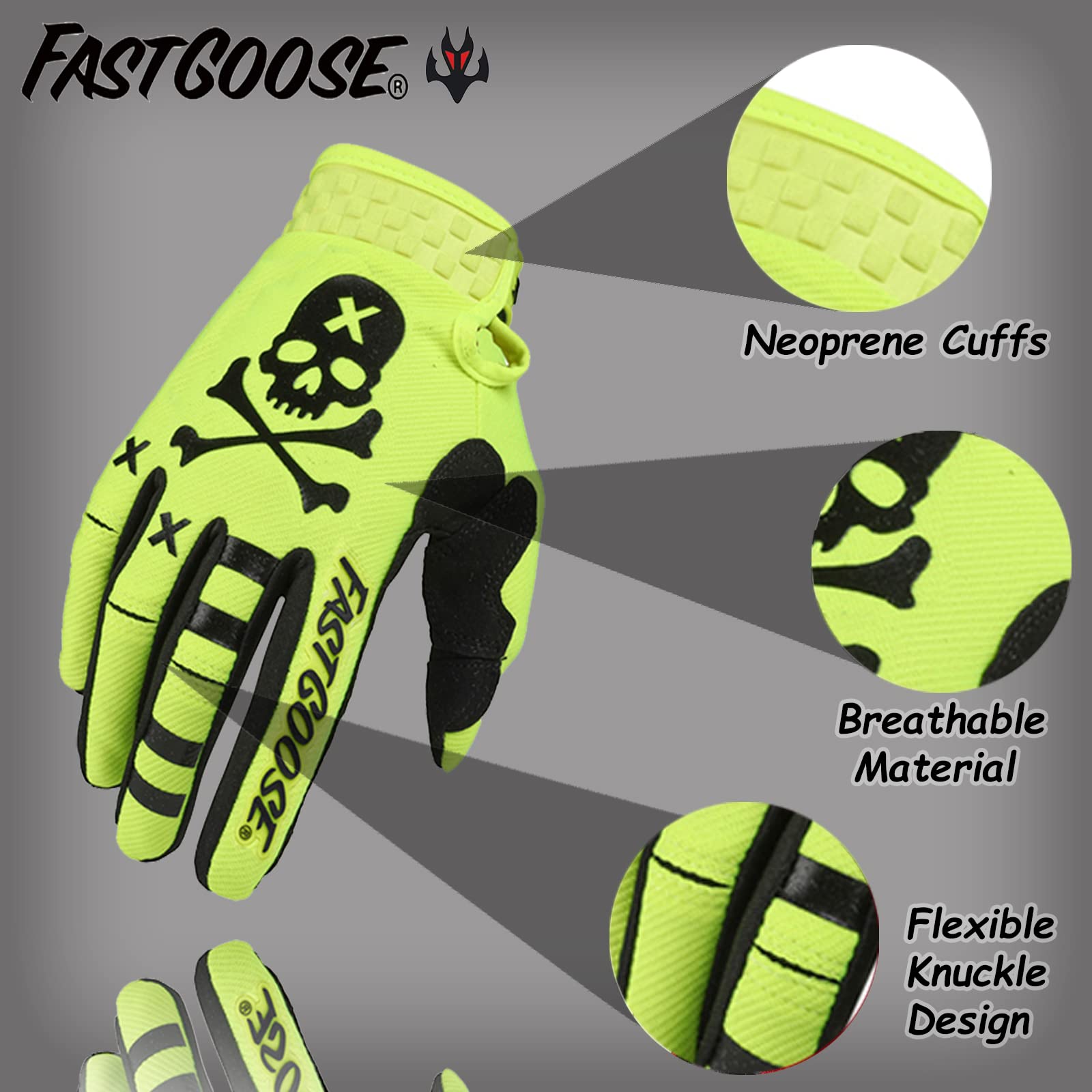 Fastgoose Dirt Bike Motocross Gloves - Motorbike Riding Bike Gloves For Off Road Racing & Cycling (Fluorescent Green, Large)