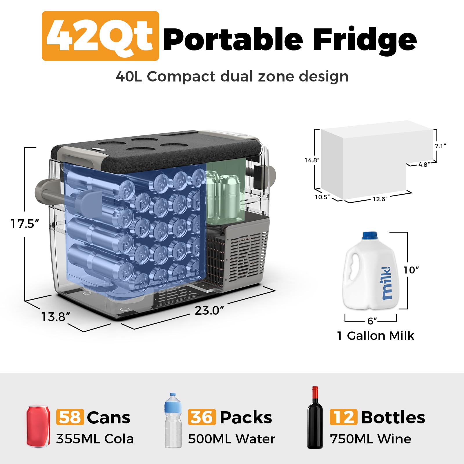 Setpower Aj40 Portable Refrigerator Portable Freezer 42 Quart Electric Cooler Car Refrigerator 12/24V Dc Cable & 110/240V Ac Car