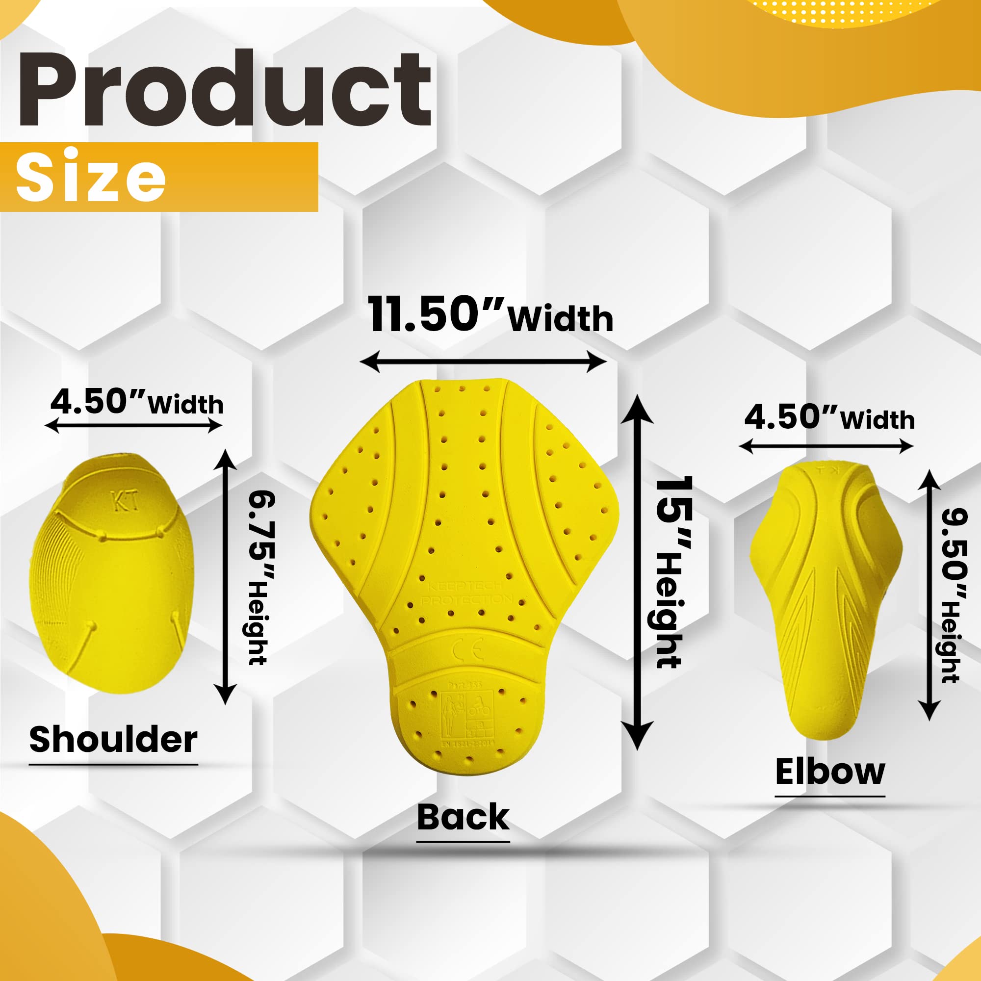 MOTOSTYLEWEAR 5 PC - CE Level 2 certified armor pads l Level 2 Approved Back, Shoulder And Elbows armor protector inserts for Mo
