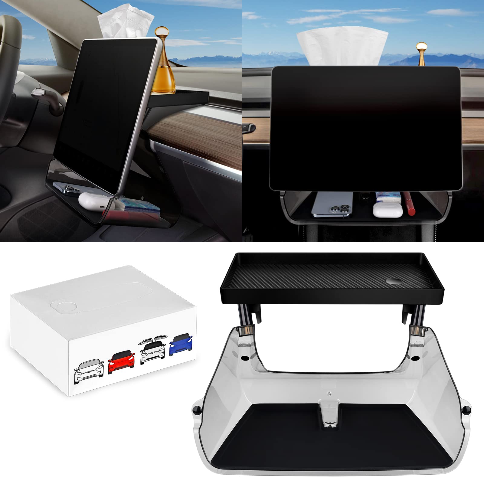 Xintuo Tesla Model 3 Model Y Center Console Organizer Tray 1Pc Under Screen Storage Organizer Box 1Pc Behind Screen Tray Compatible With Tesla Model 3 Model Y Accessories 2023 2022 2021